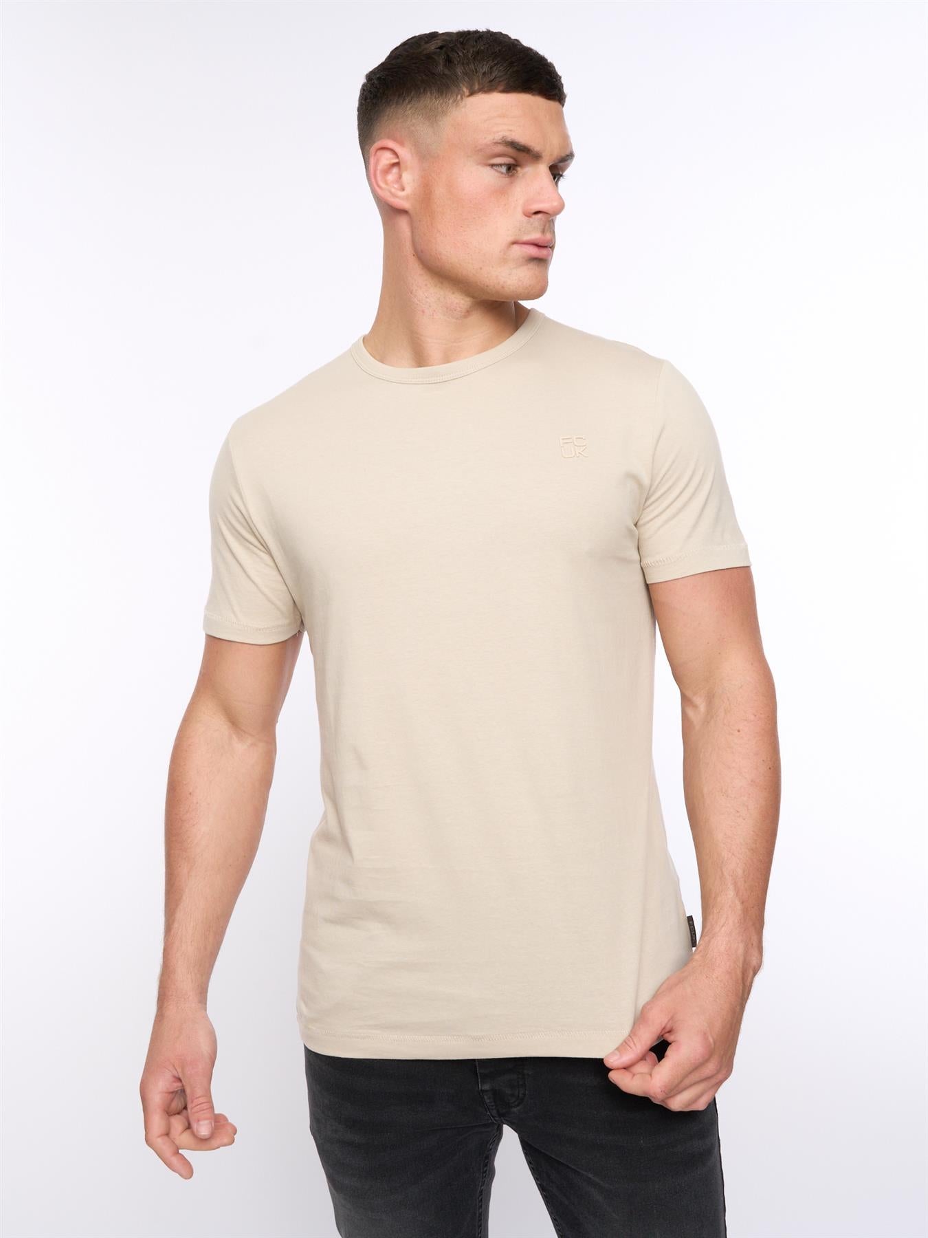 Mens FCUK Stack T-Shirt Stone