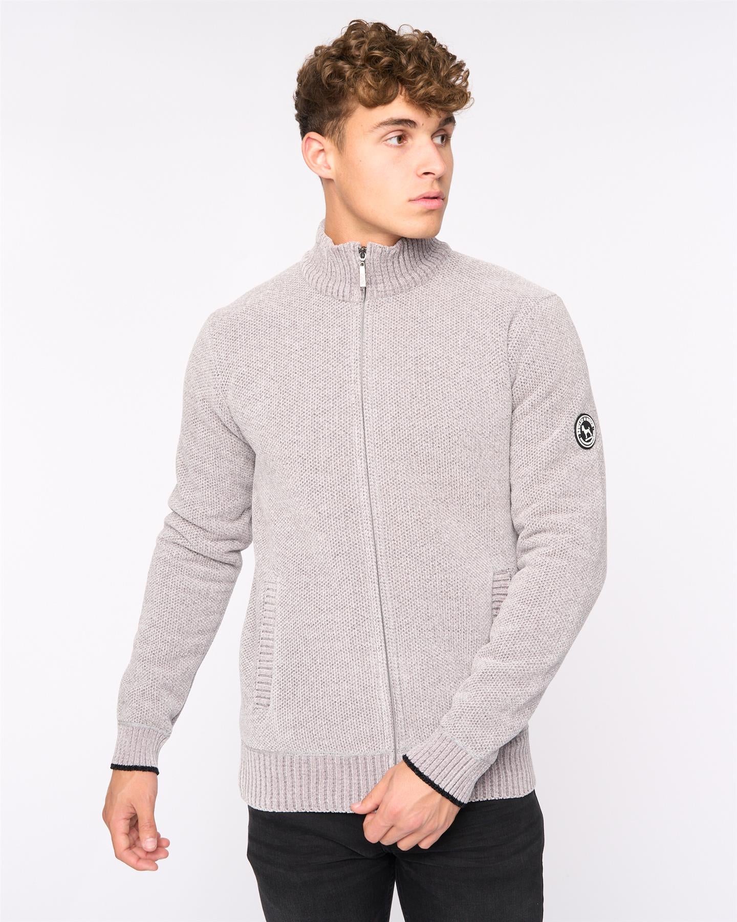 Mens Gladstone Funnel Kneck Zip Knit Light Grey