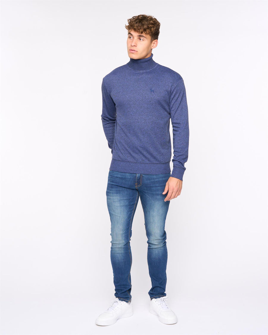 Mens  Cliveden Turtle Neck Knit Denim Marl