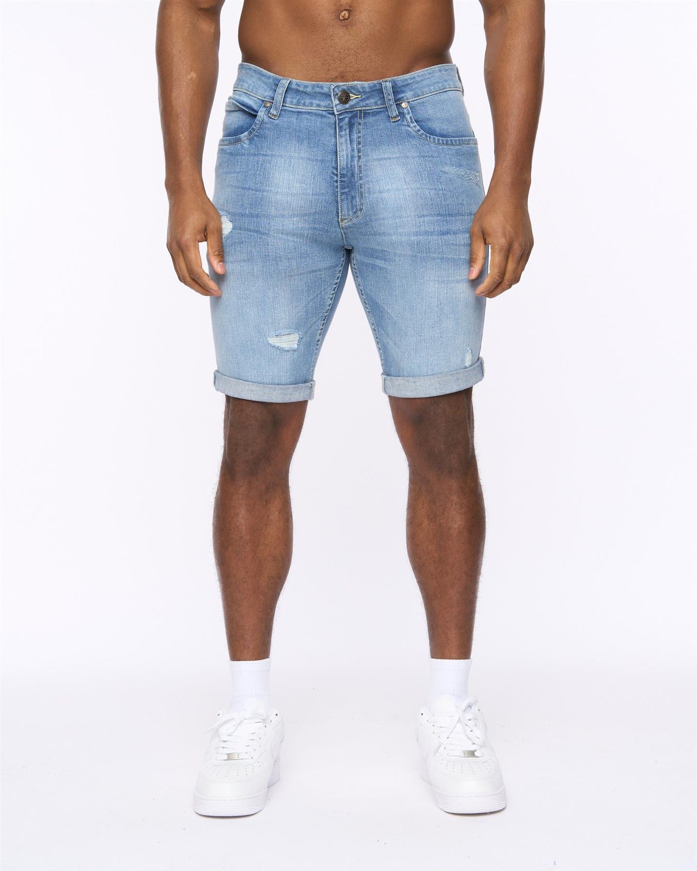 Riptrey Abraised Denim Shorts Light Wash