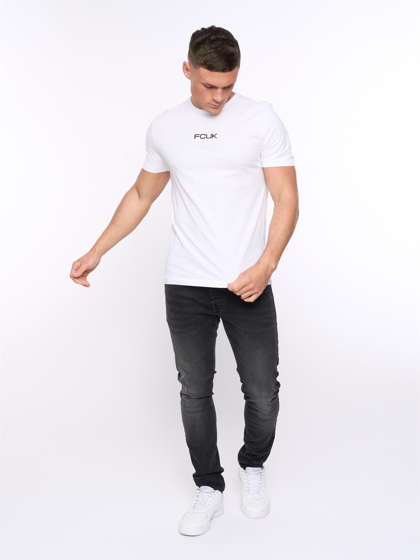 Mens FCUK Chest Build T-Shirt White