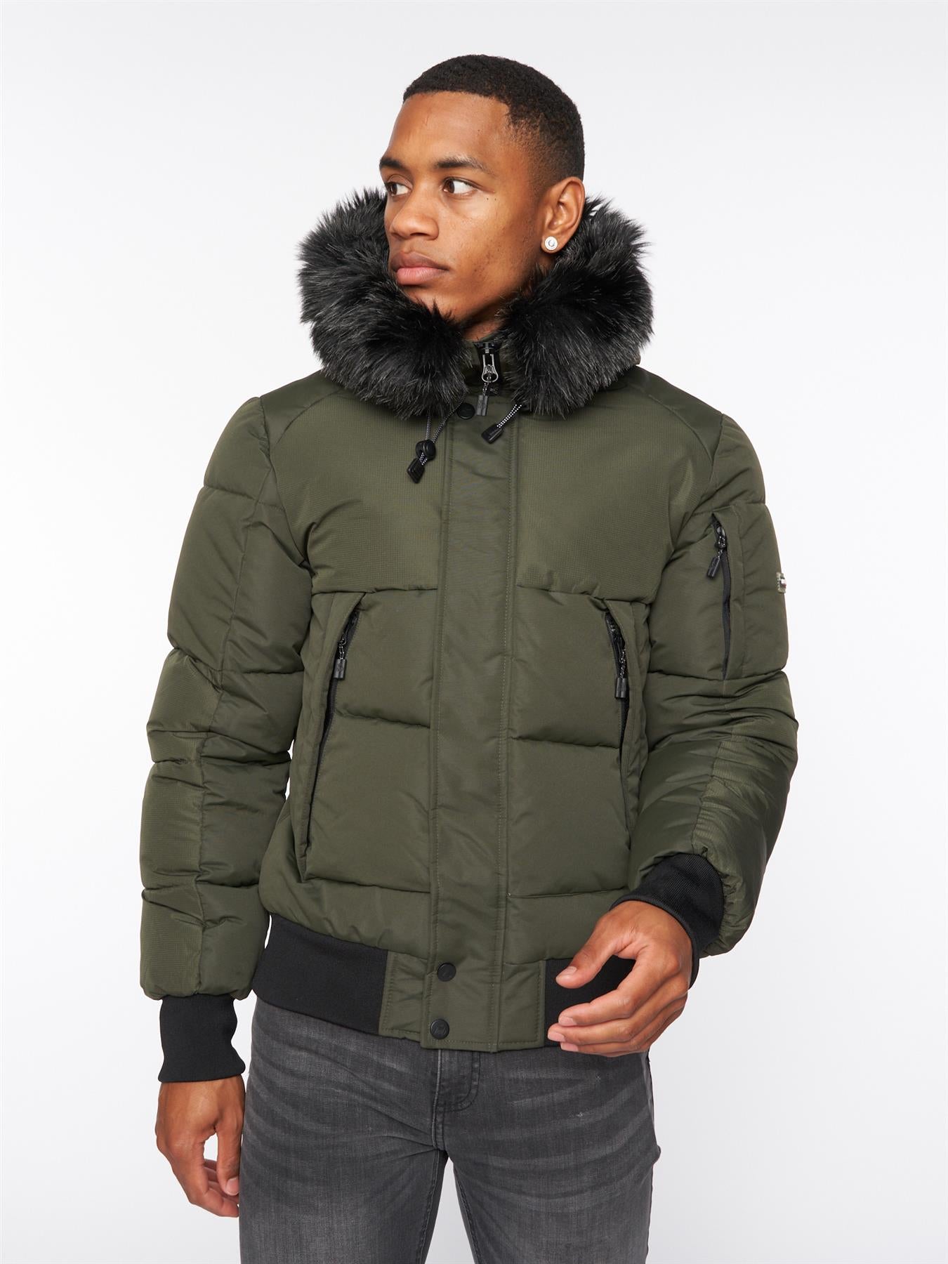 Zander Puffer Bomber Jacket Dark Khaki