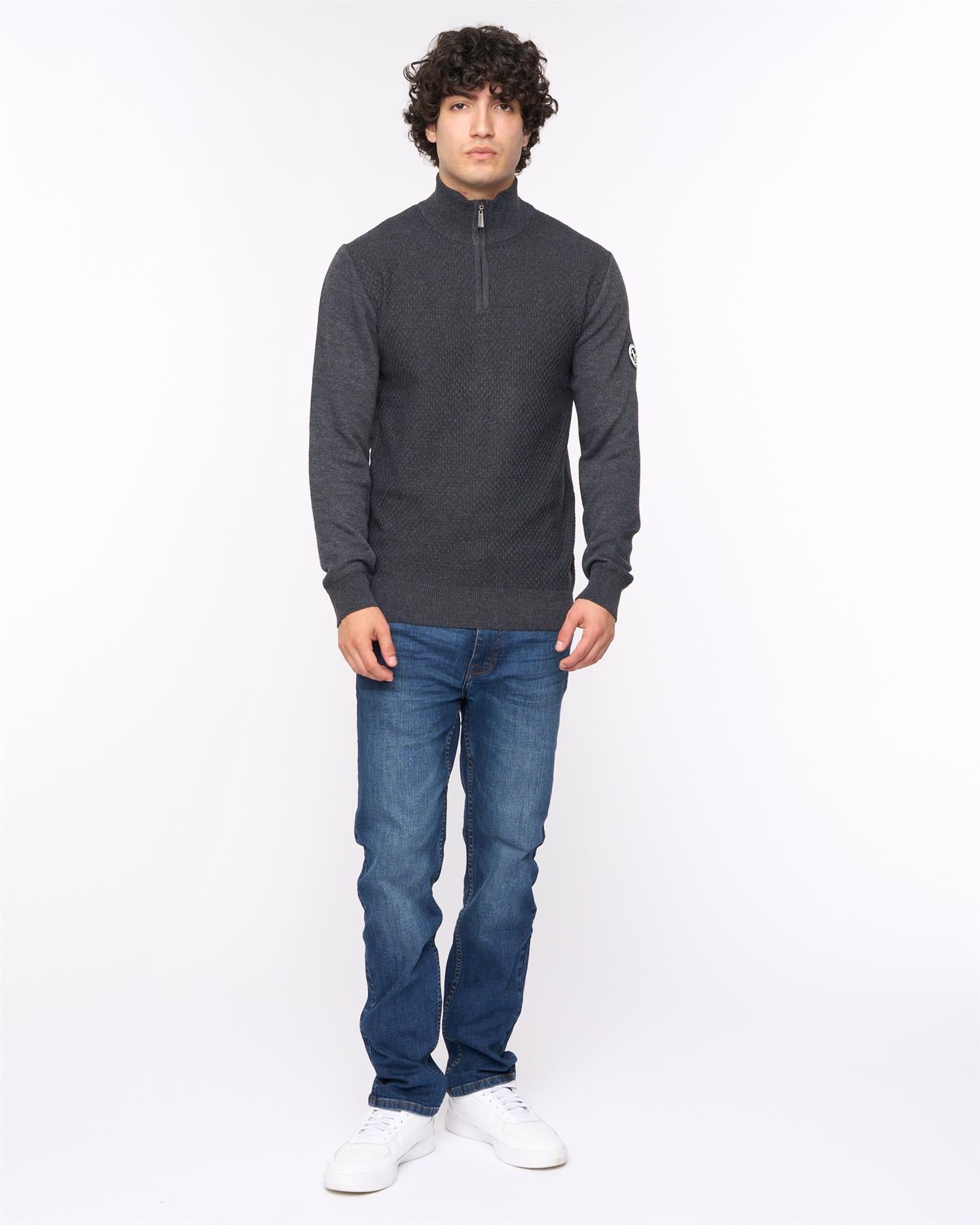 Mens Seymour Funnel Neck Knit Black Marl