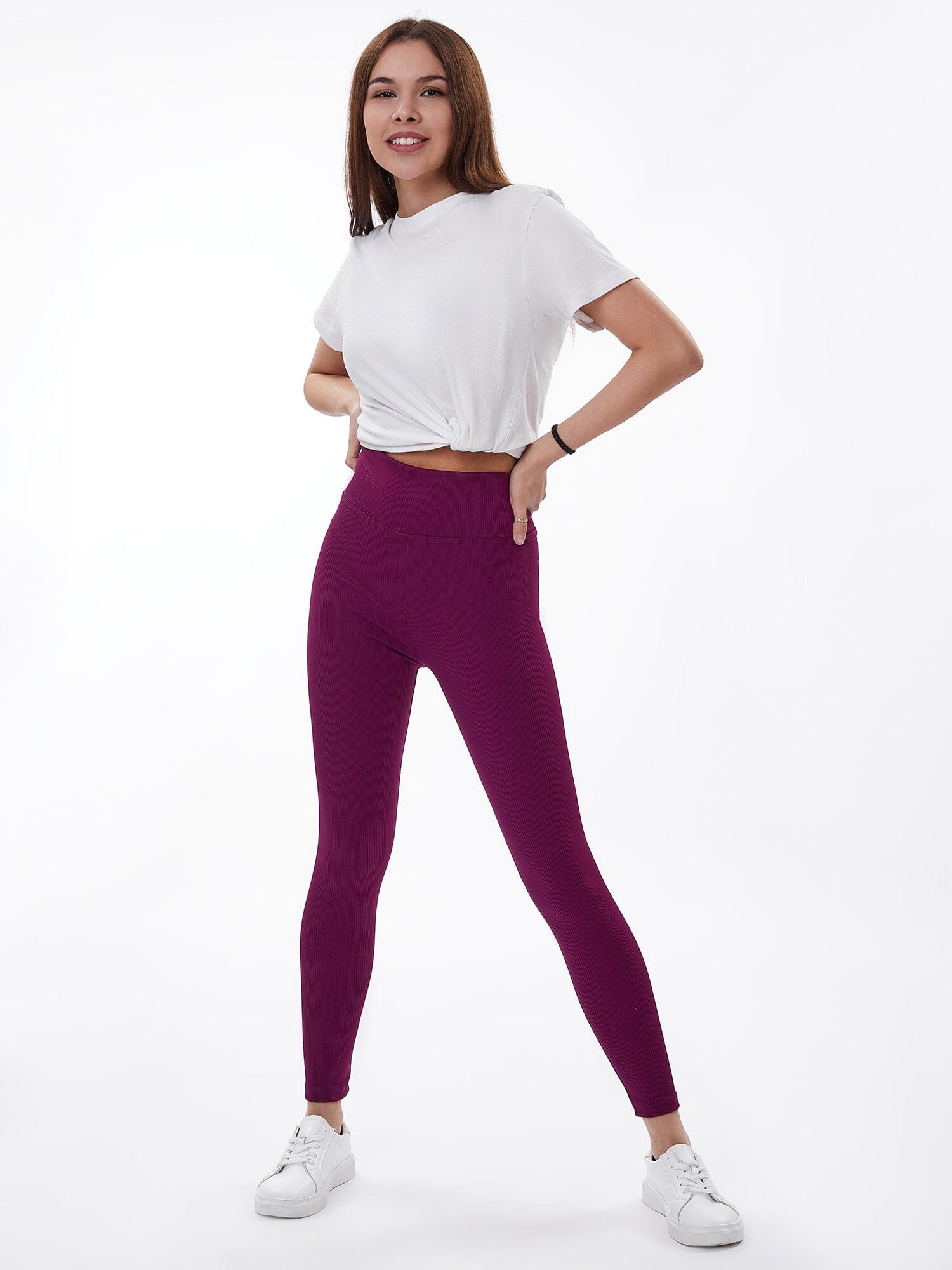 Womens Zelal Ribbed Leggings Burgundy