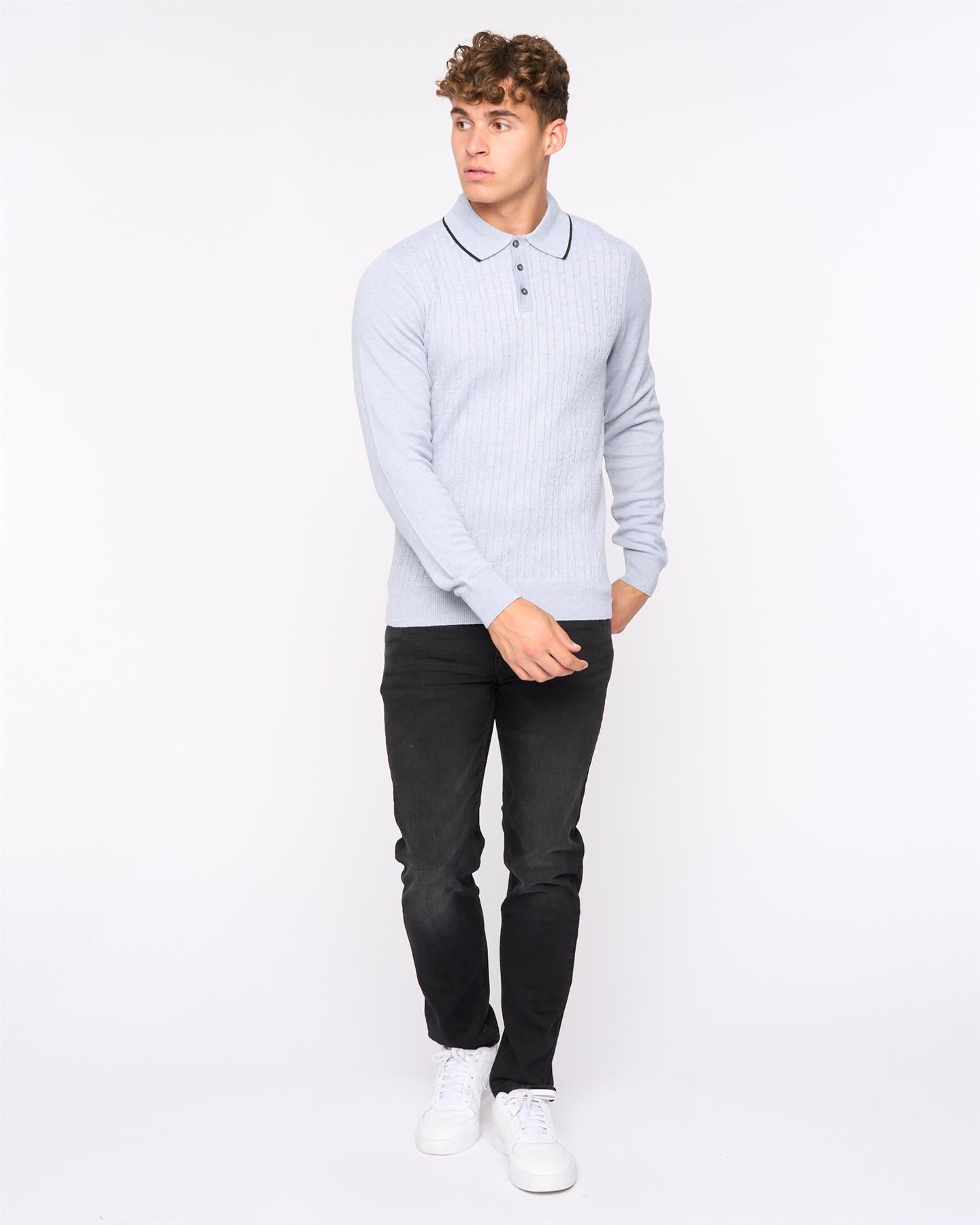 Mens  Ambrosden Polo Neck Knit Light Grey Marl