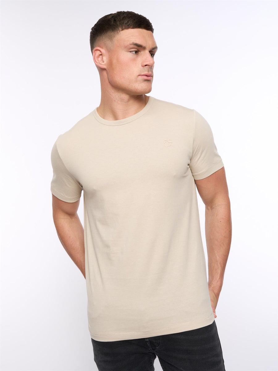 Mens FCUK Stack T-Shirt Stone