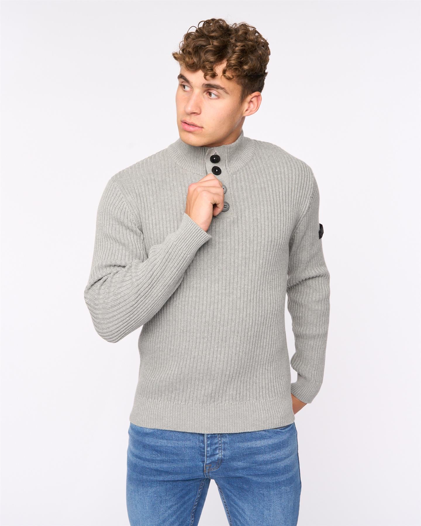 Mens Wellburys Chunky Knit Grey Marl