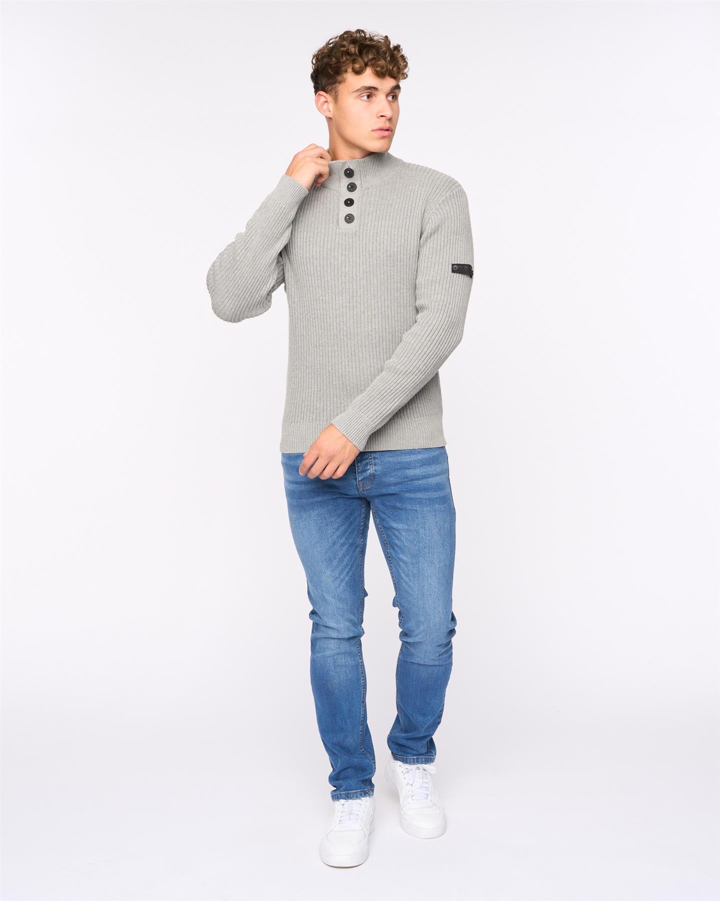 Mens Wellburys Chunky Knit Grey Marl