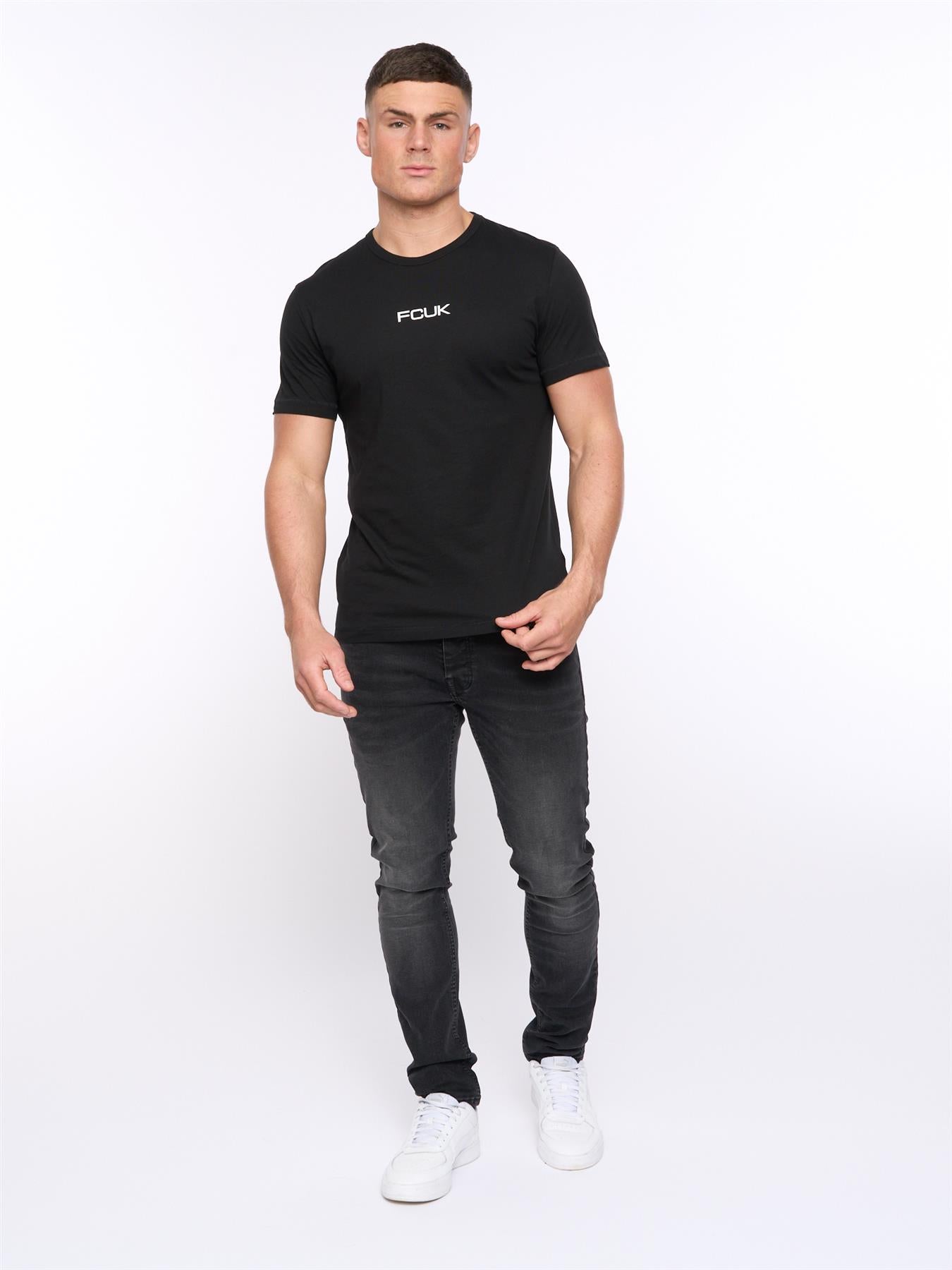 Mens FCUK Chest Build T-Shirt Black