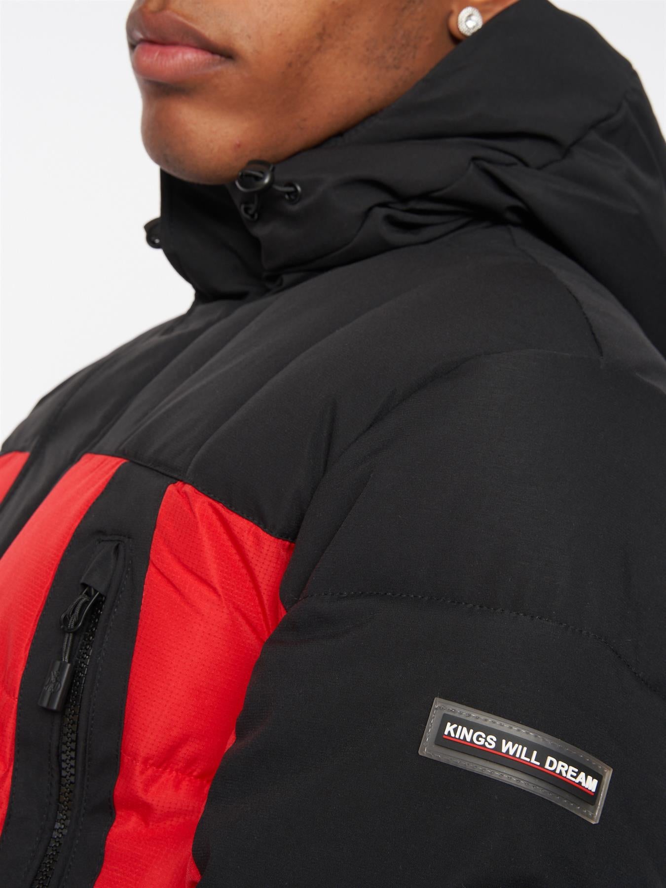 Deyton Short Puffer Jacket Black / Red