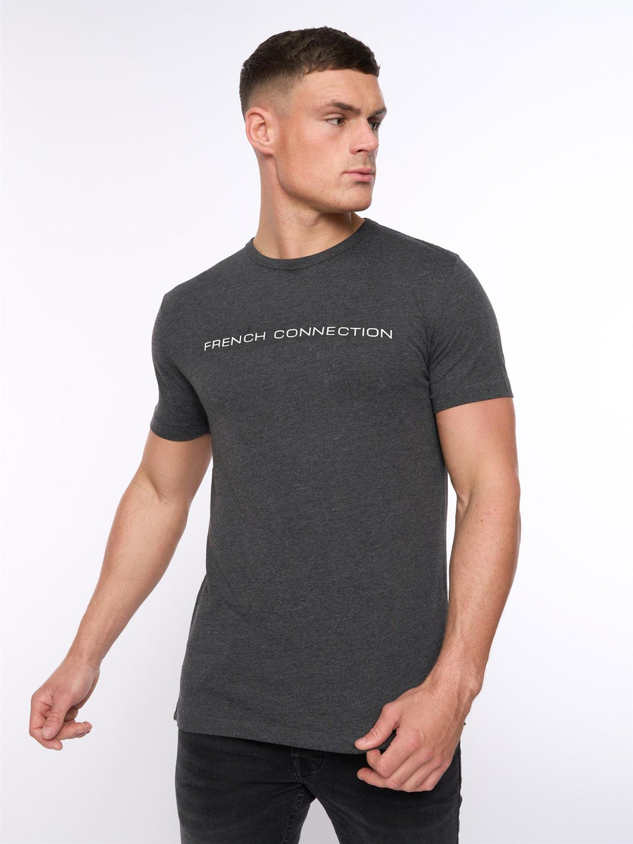 Mens French Connection T-Shirt Charcoal Melange/White