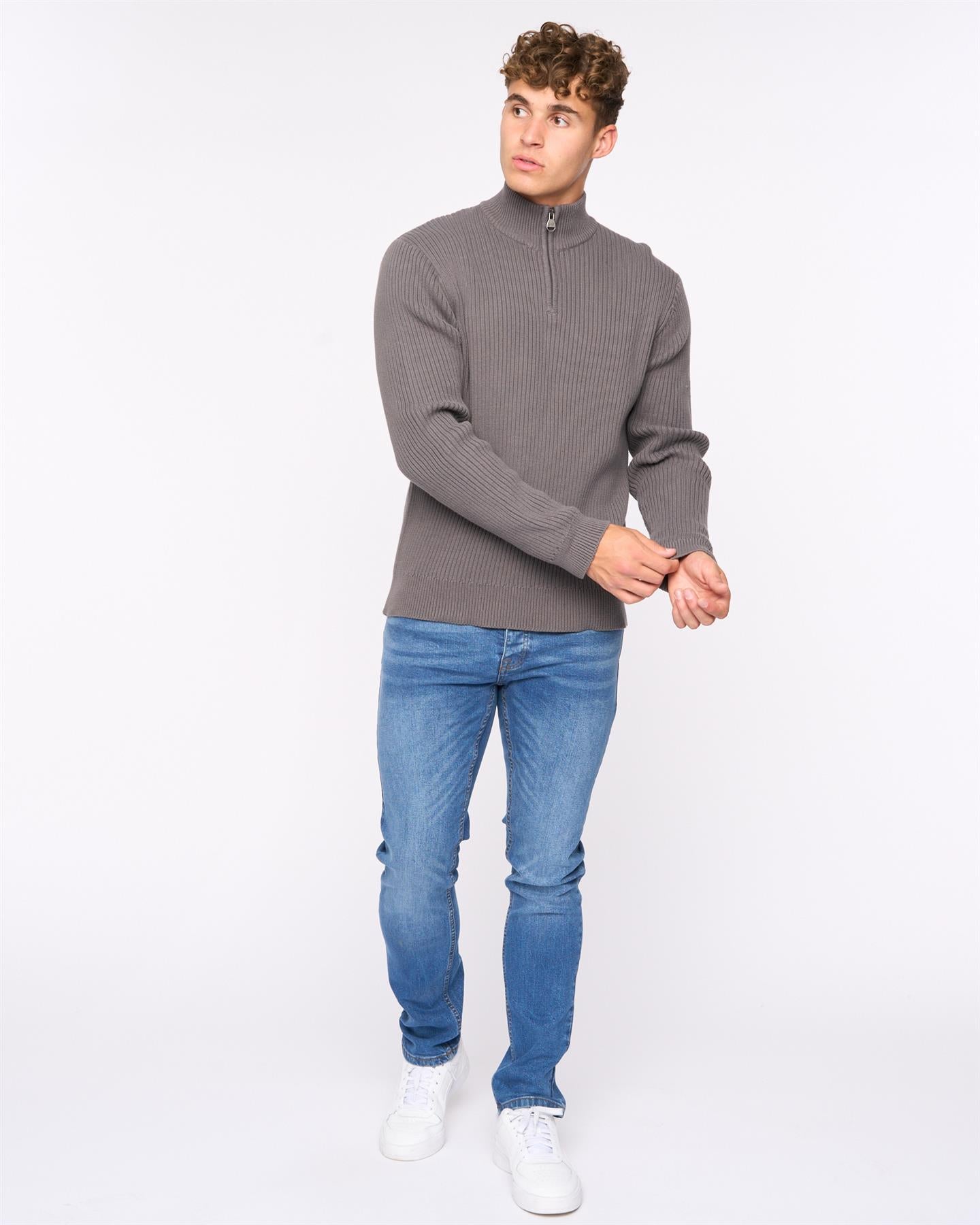 Mens Havaline 1/4 Zip Knit Charcoal Grey