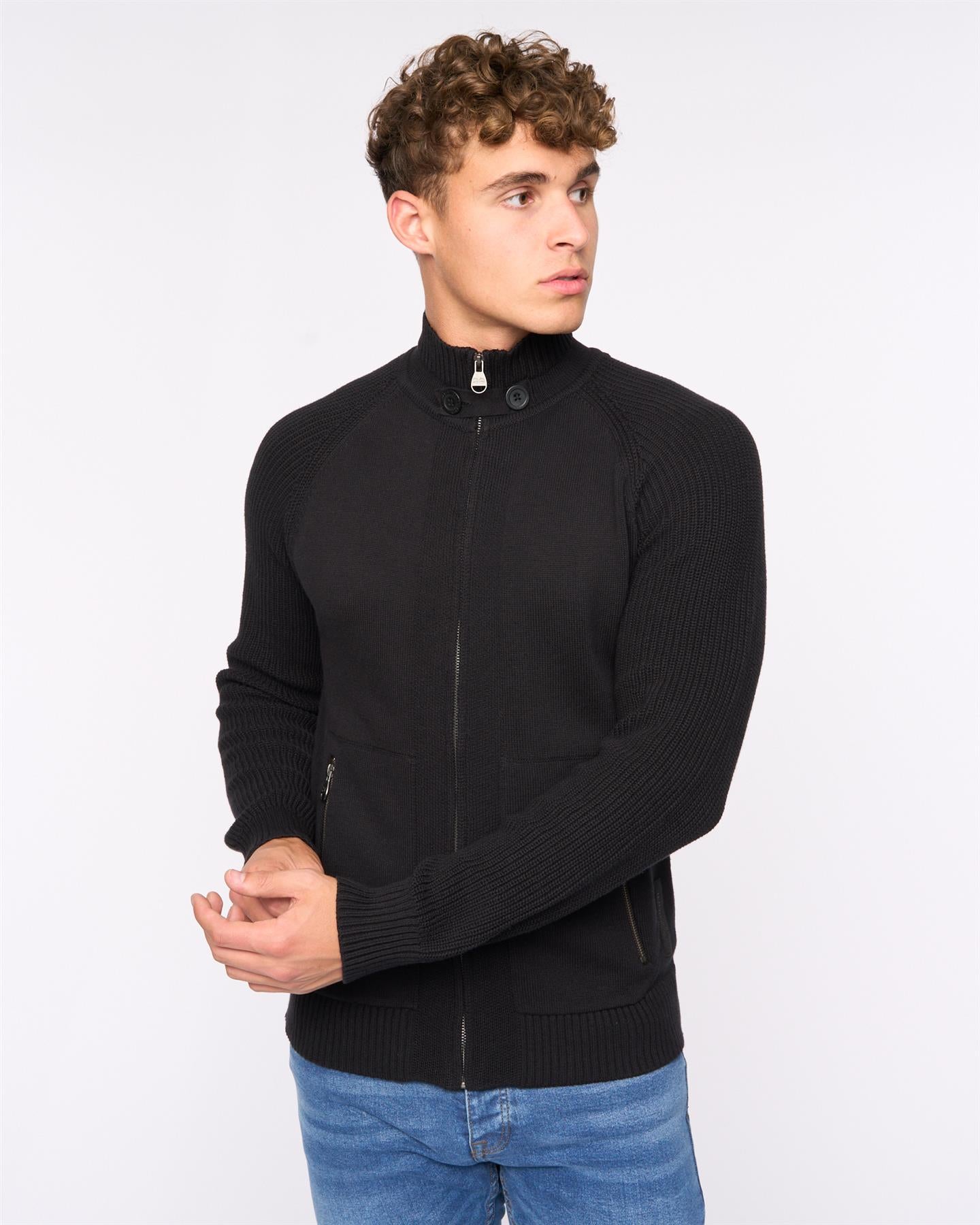 Mens Birchin Zip Thru Knit Black