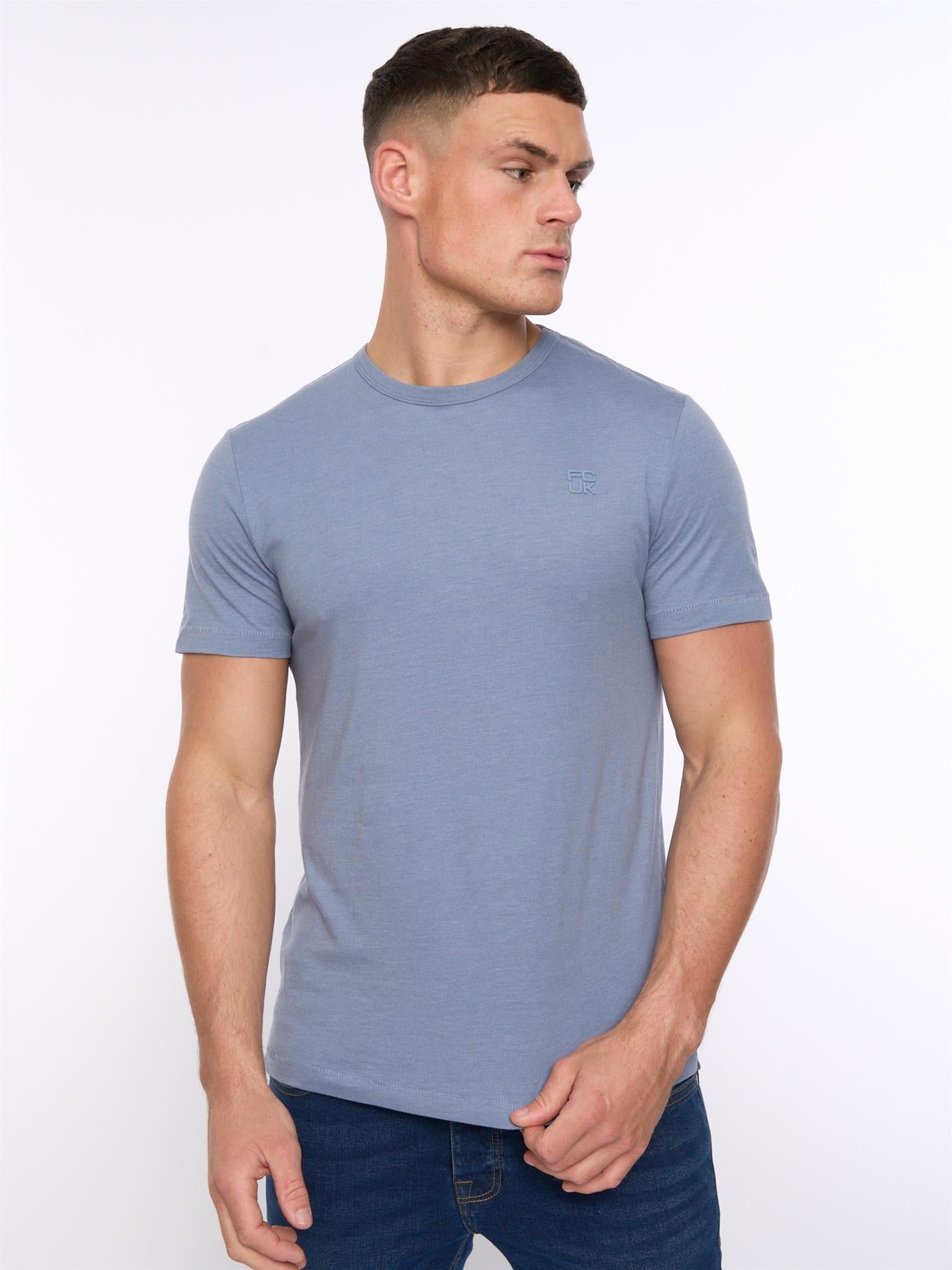 Mens FCUK Stack T-Shirt Light Blue Melange