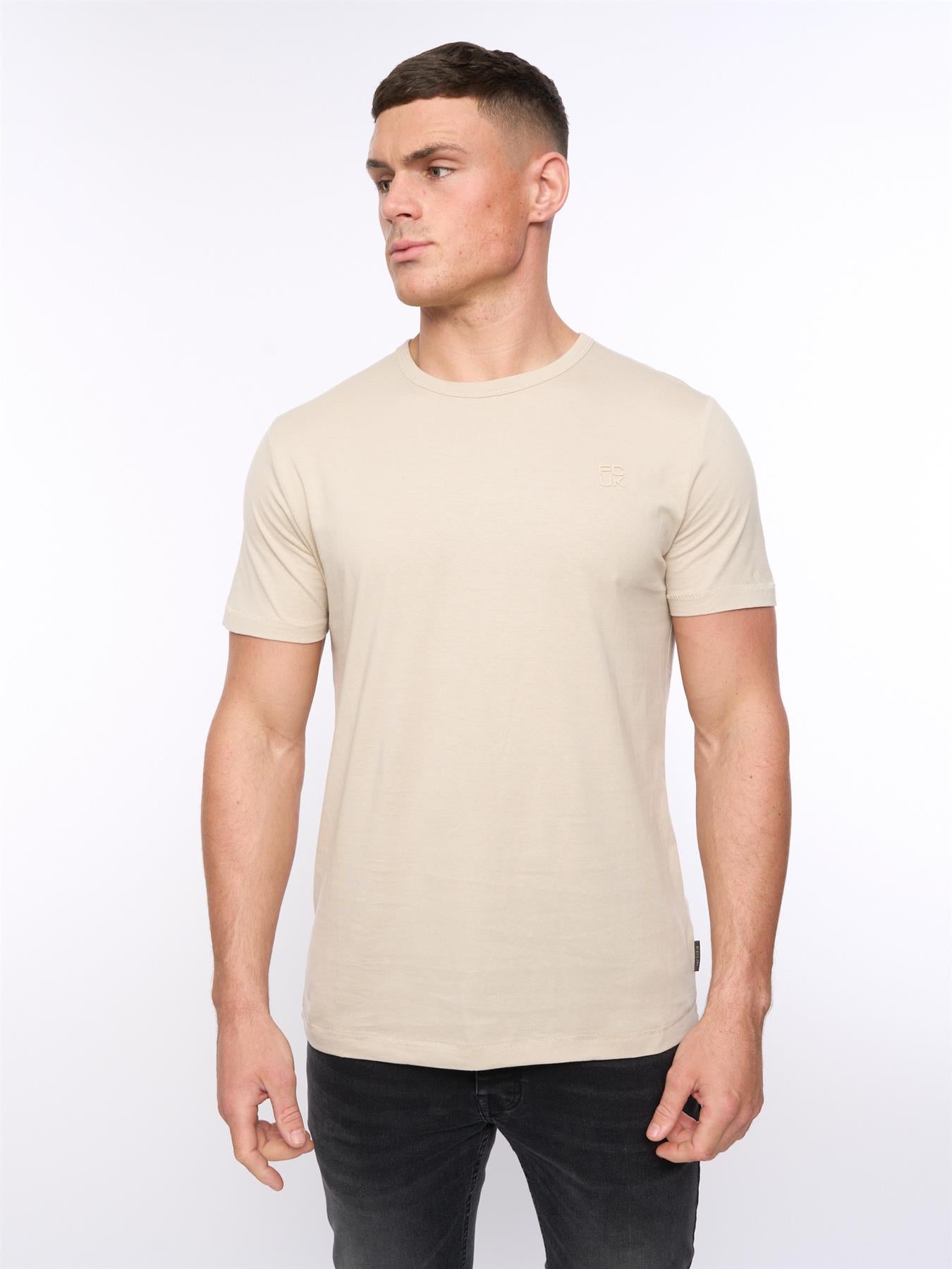 Mens FCUK Stack T-Shirt Stone