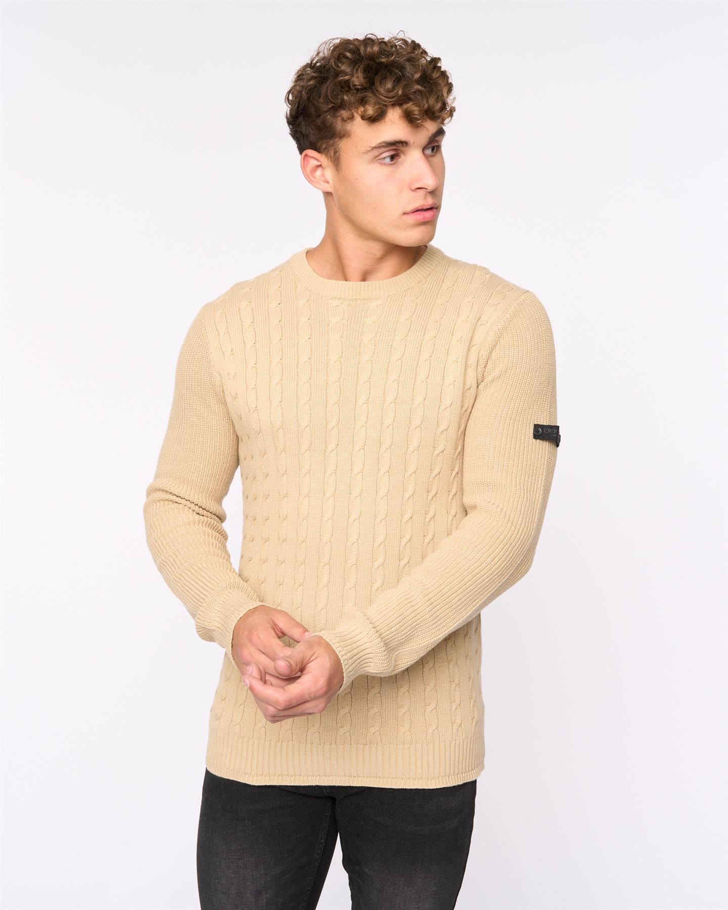 Mens Kabstars Cable Knit Wheat