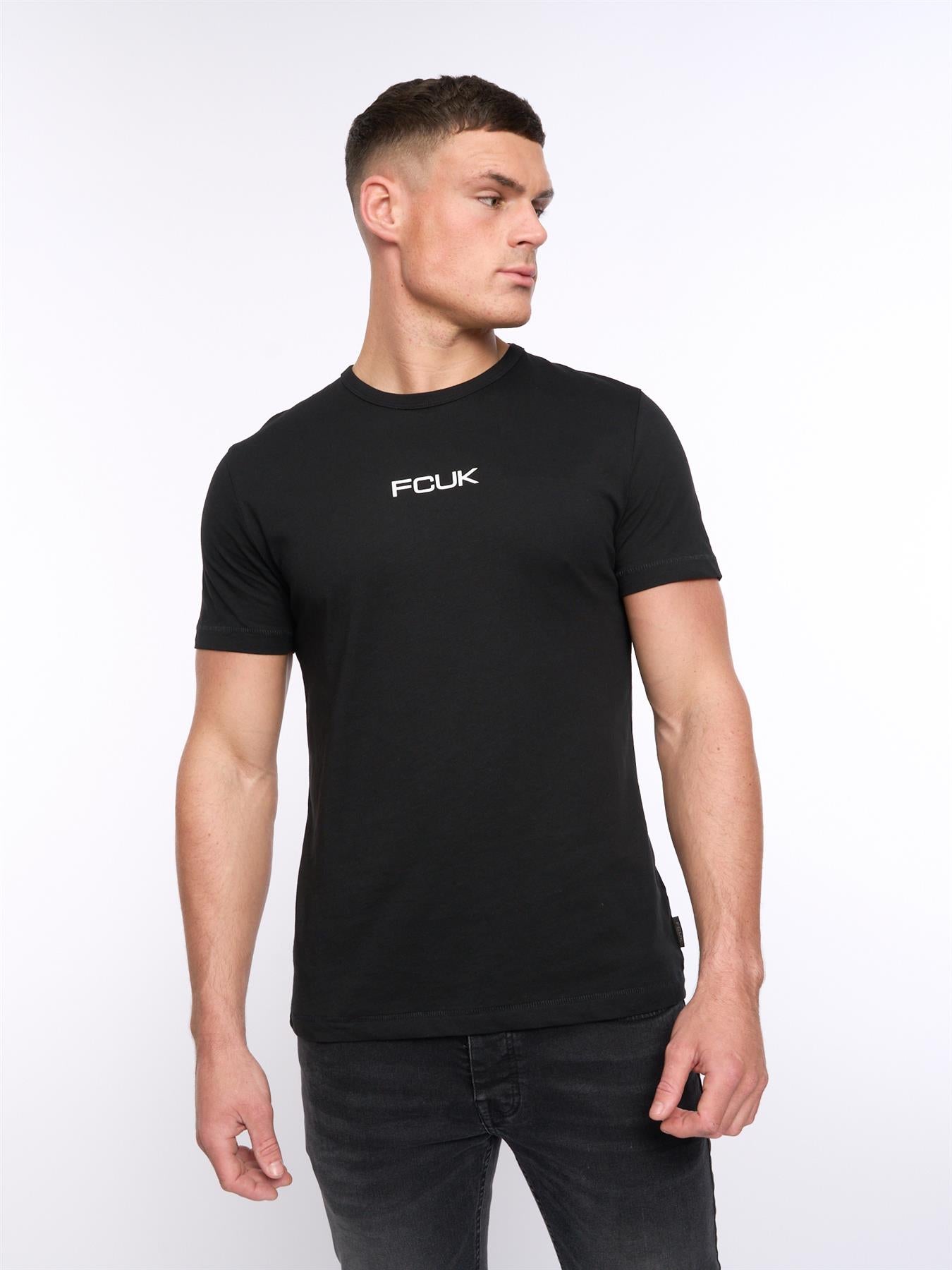 Mens FCUK Chest Build T-Shirt Black