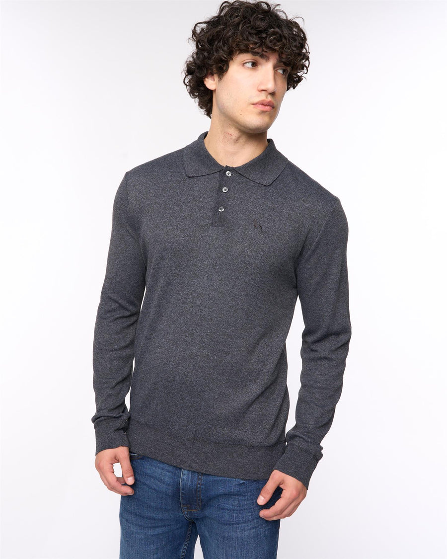 Mens Ashland Polo Neck Knit Black Marl