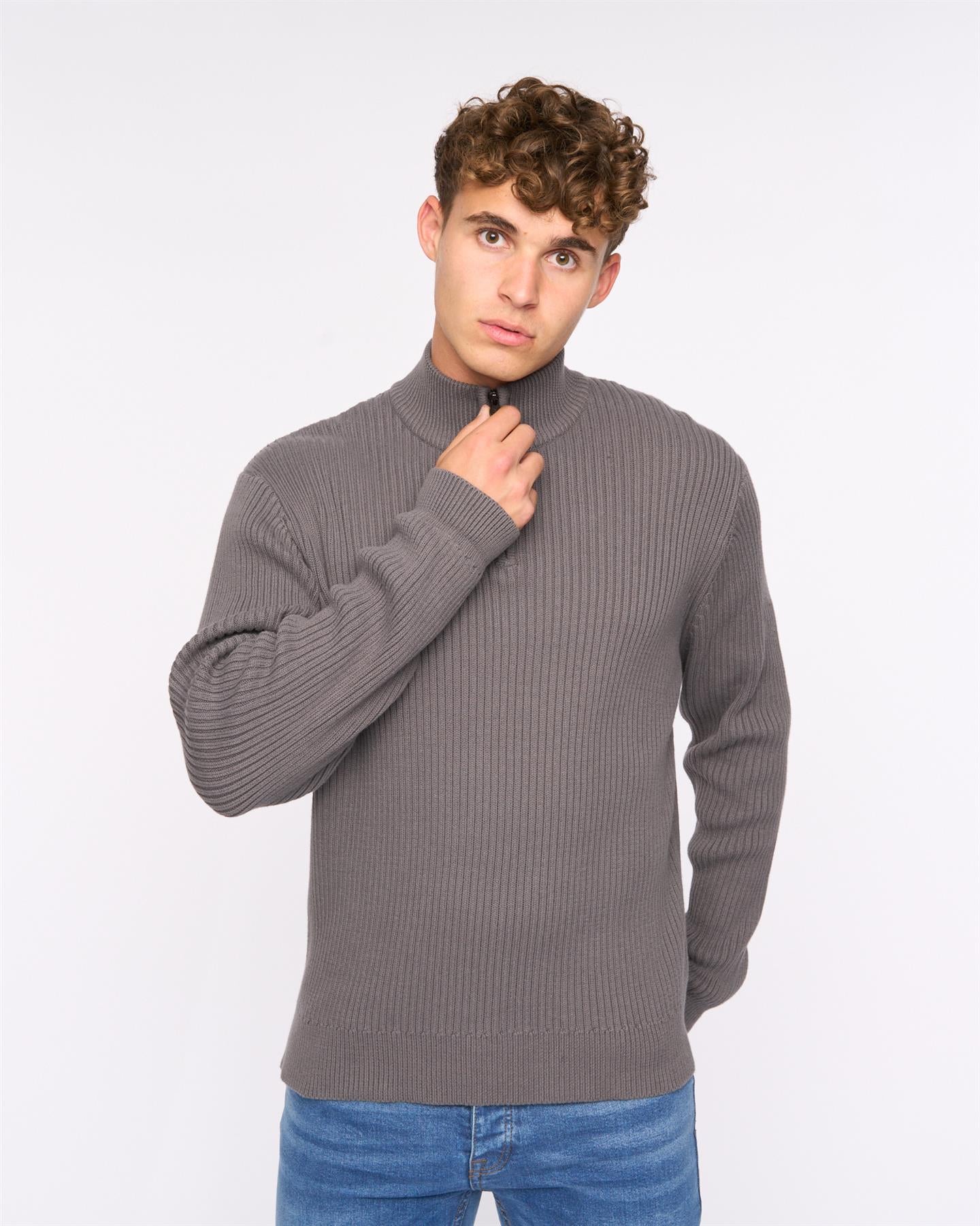 Mens Havaline 1/4 Zip Knit Charcoal Grey