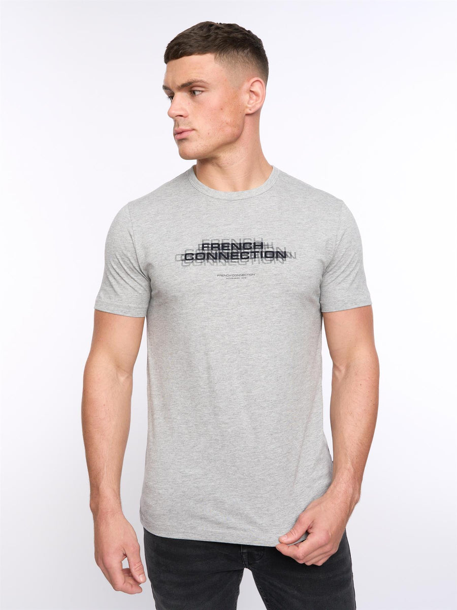 Mens French Connection Double T-Shirt Light Grey Melange/Marine