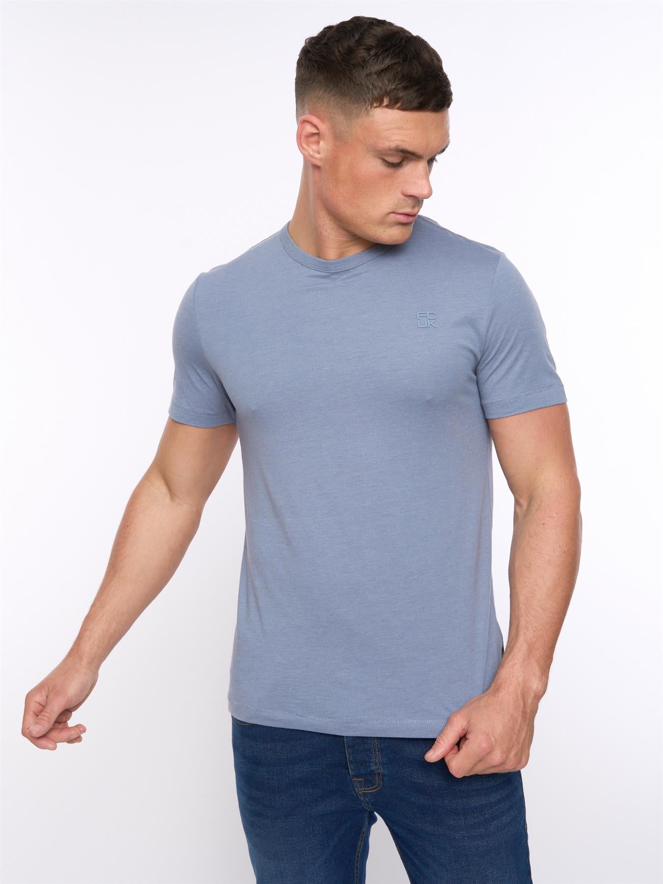 Mens FCUK Stack T-Shirt Light Blue Melange