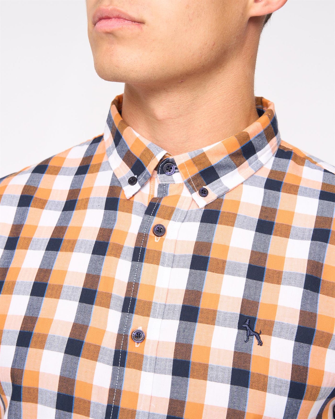 Mens Gosfield Slim Fit Check Shirt Orange Check