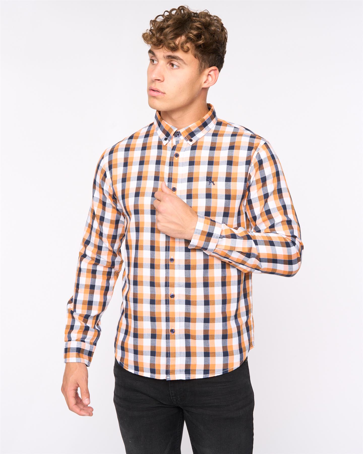 Mens Gosfield Slim Fit Check Shirt Orange Check