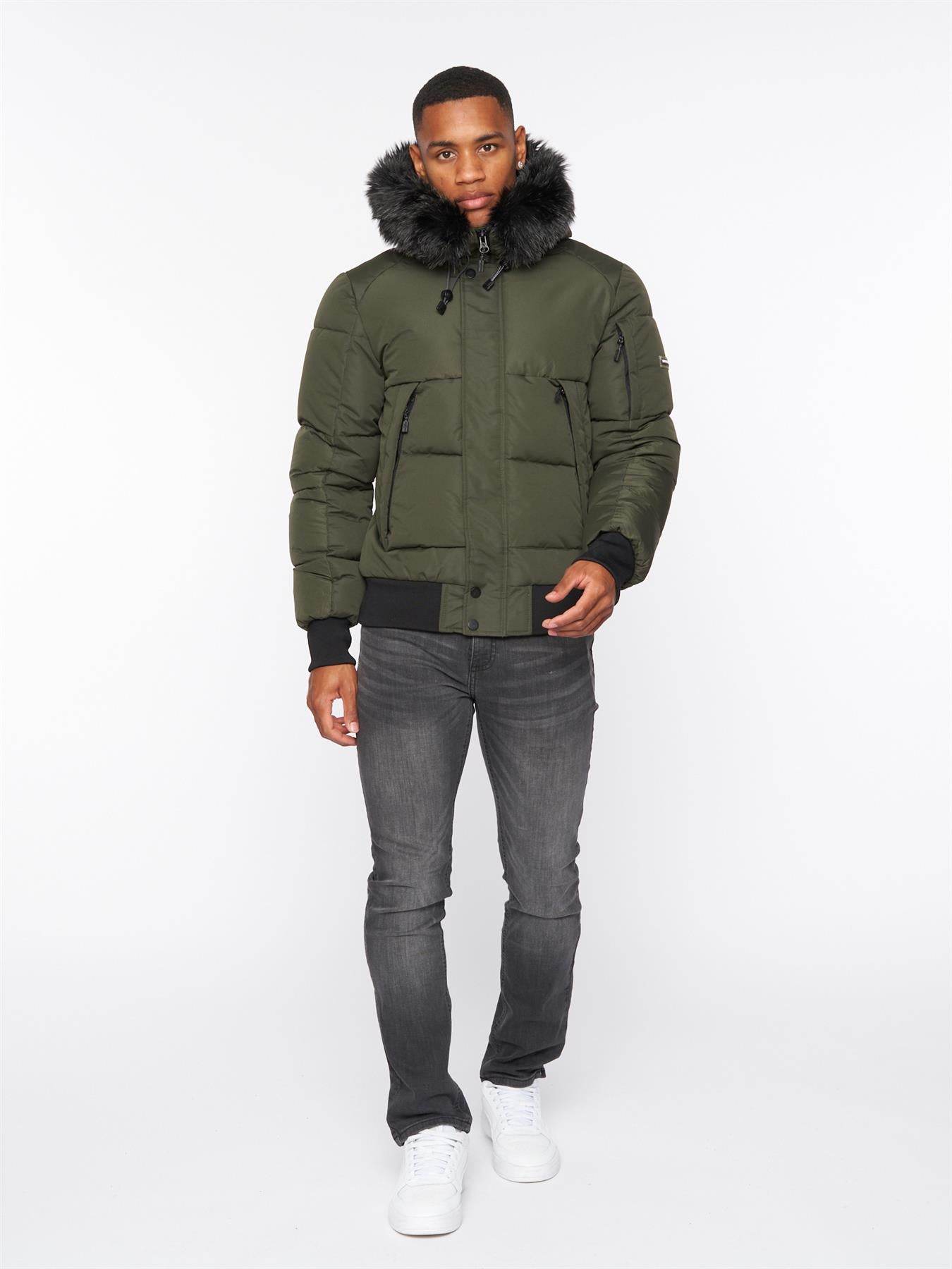 Zander Puffer Bomber Jacket Dark Khaki