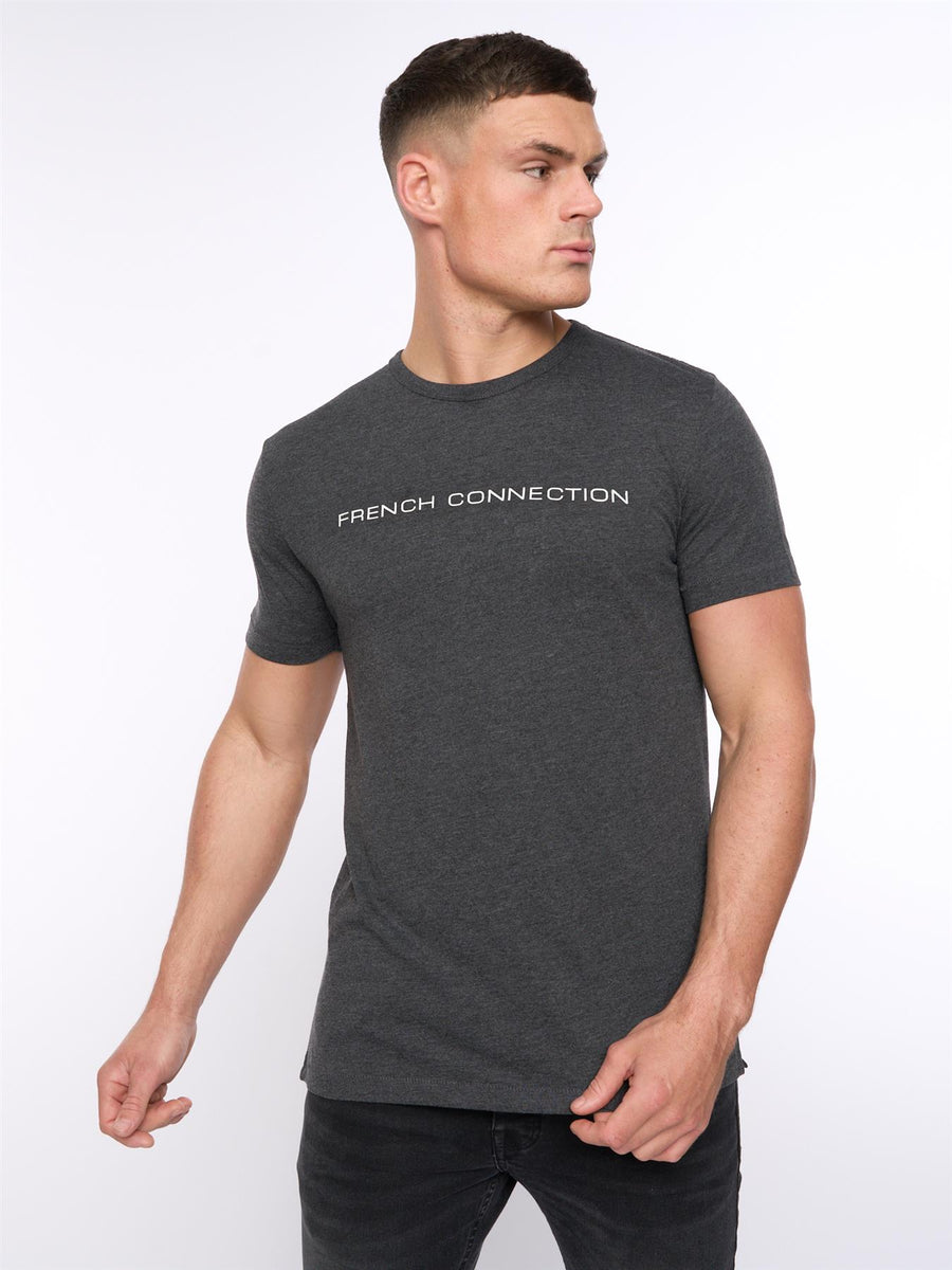 Mens French Connection T-Shirt Charcoal Melange/White