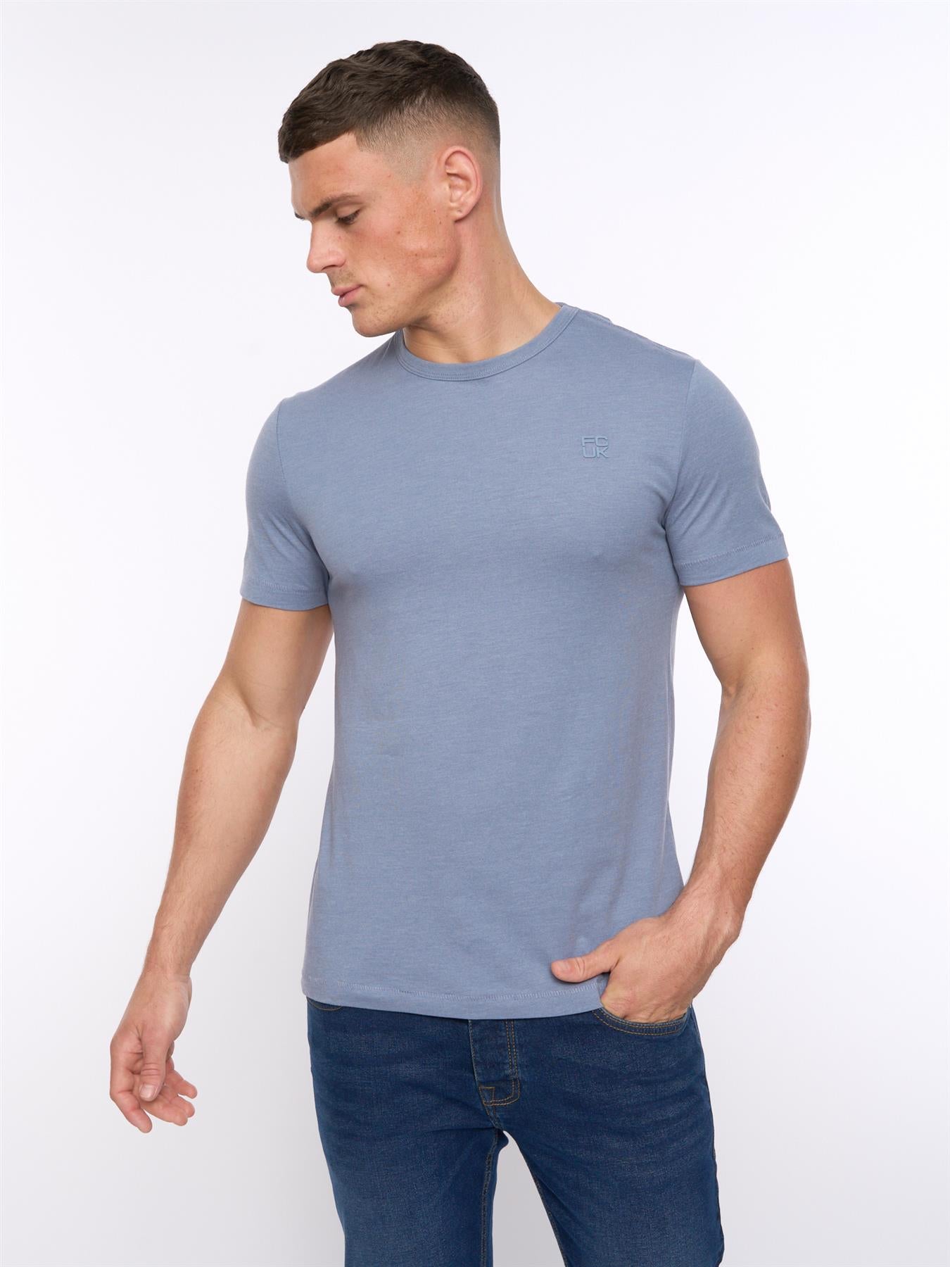 Mens FCUK Stack T-Shirt Light Blue Melange