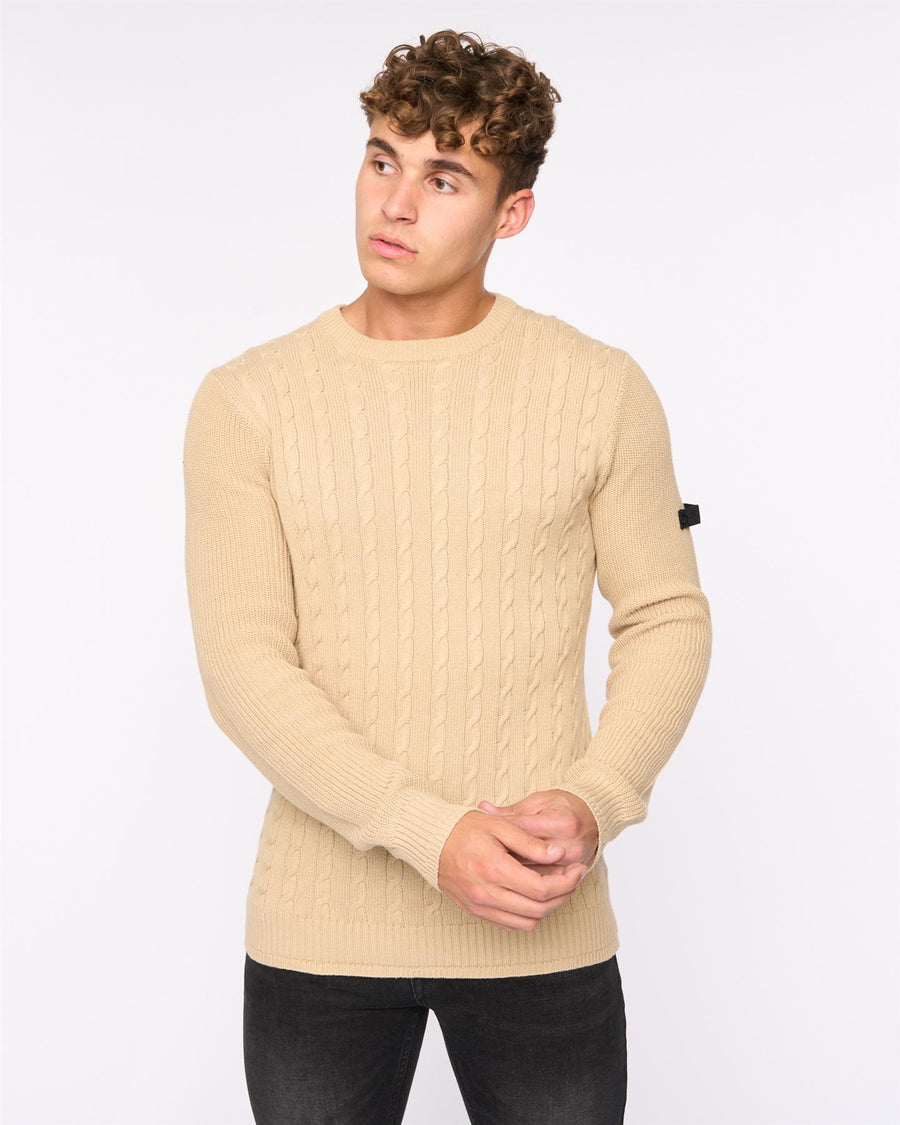 Mens Kabstars Cable Knit Wheat