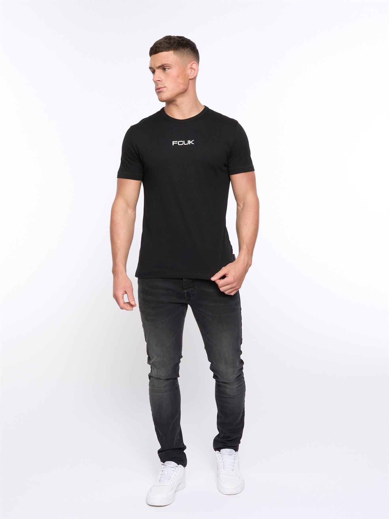 Mens FCUK Chest Build T-Shirt Black