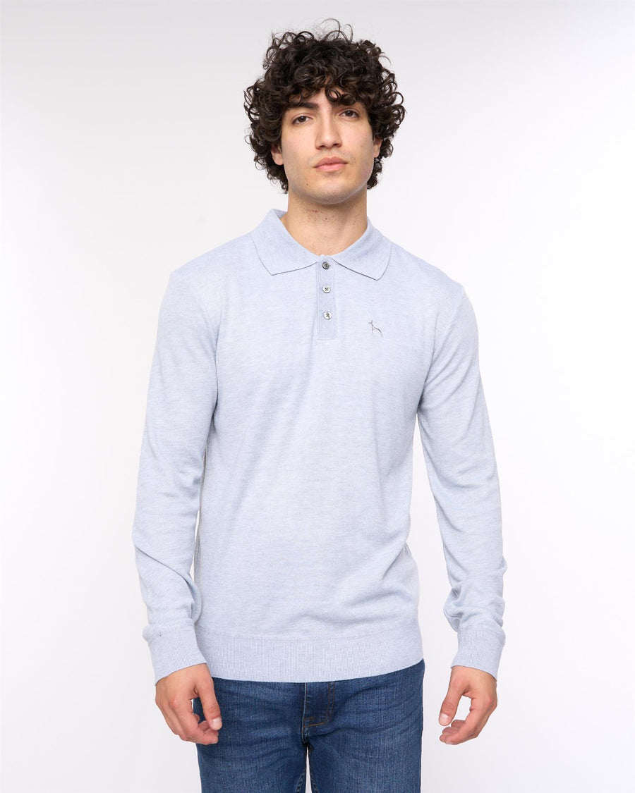 Mens Ashland Polo Neck Knit Light Grey Marl