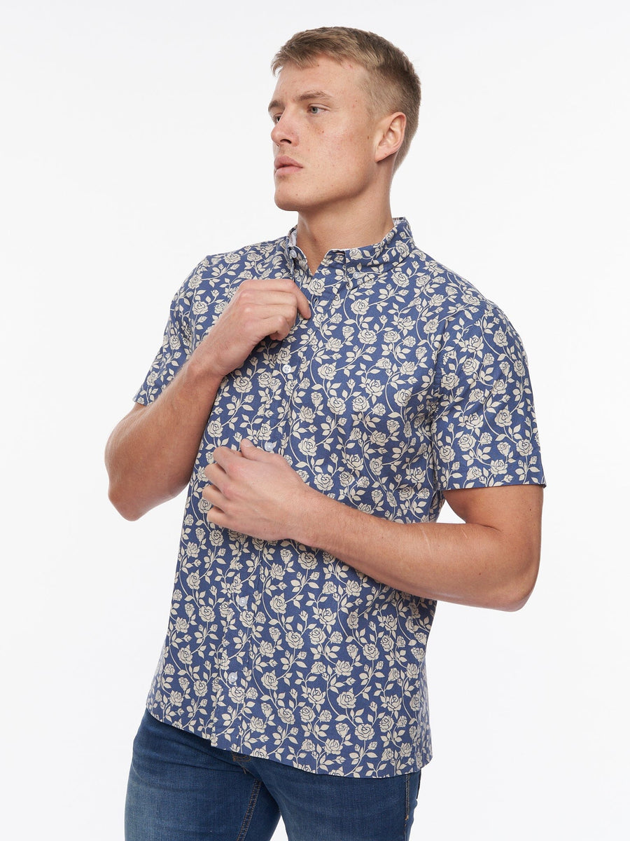 Haltom Short Sleeve Shirt Mid Blue Print