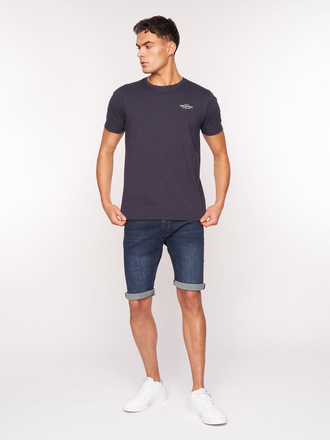 Crosshatch Mens Tadcaster Denim Shorts Dark Wash