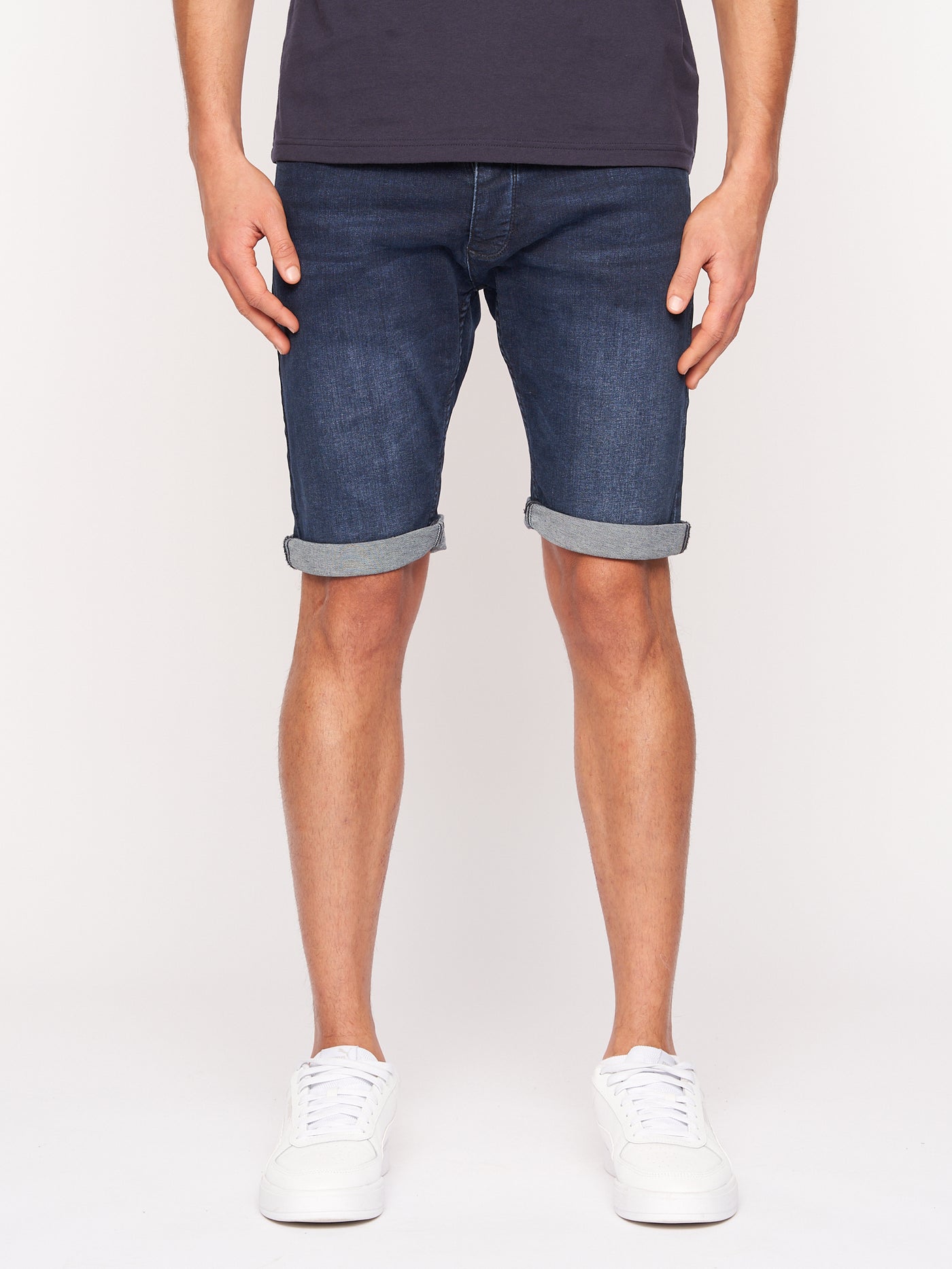 Crosshatch Mens Tadcaster Denim Shorts Dark Wash