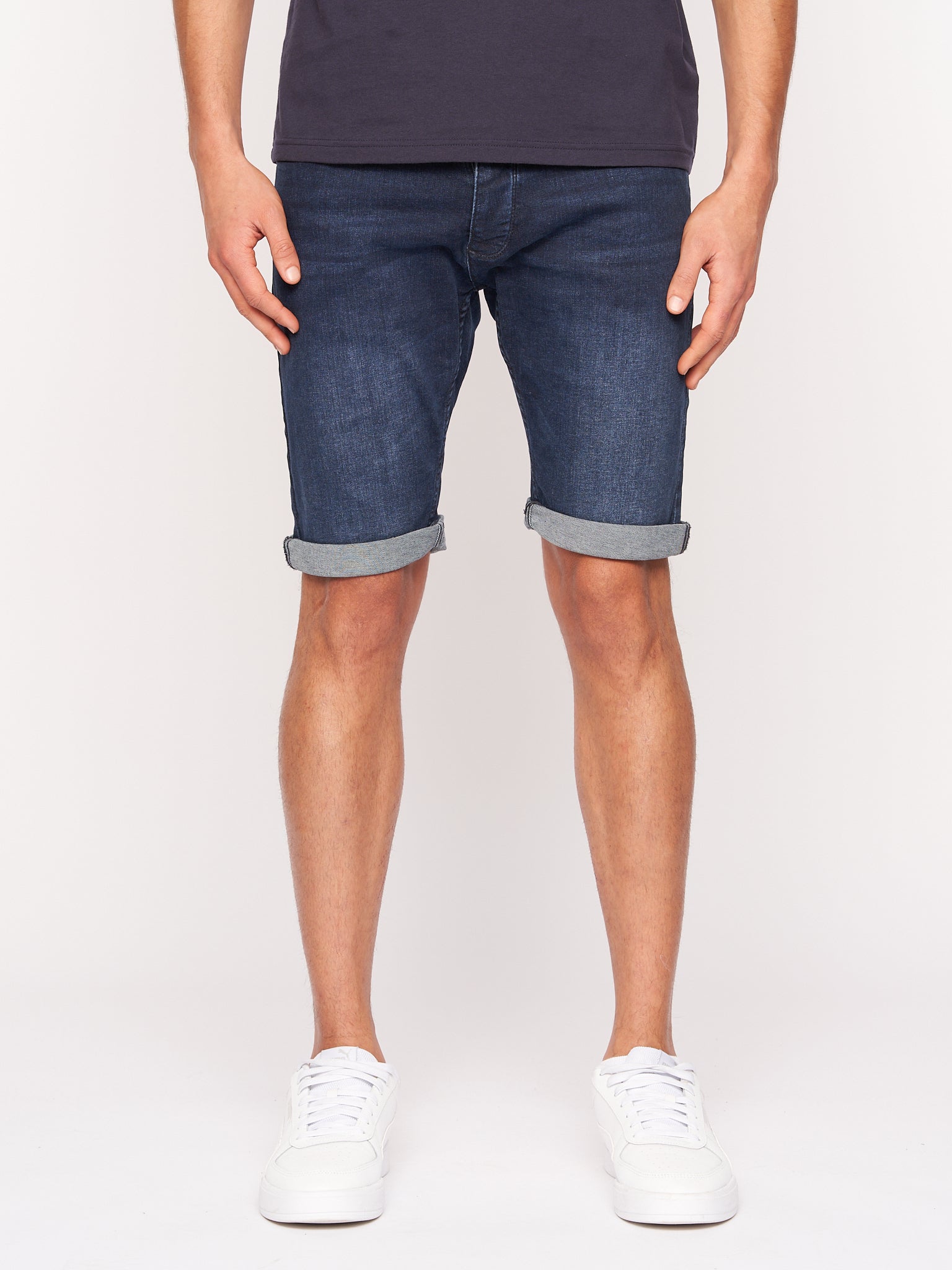 Crosshatch Mens Tadcaster Denim Shorts Dark Wash