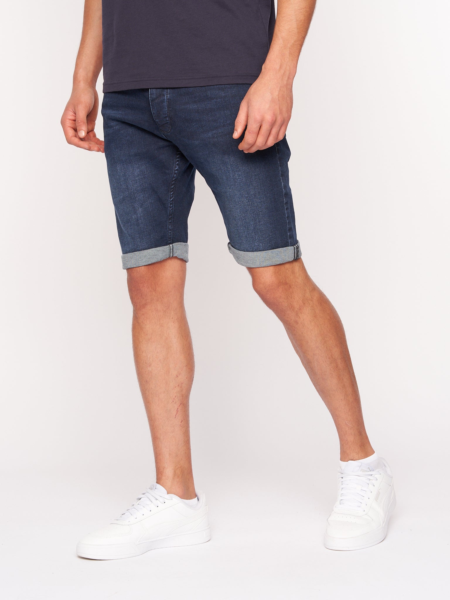 Crosshatch Mens Tadcaster Denim Shorts Dark Wash