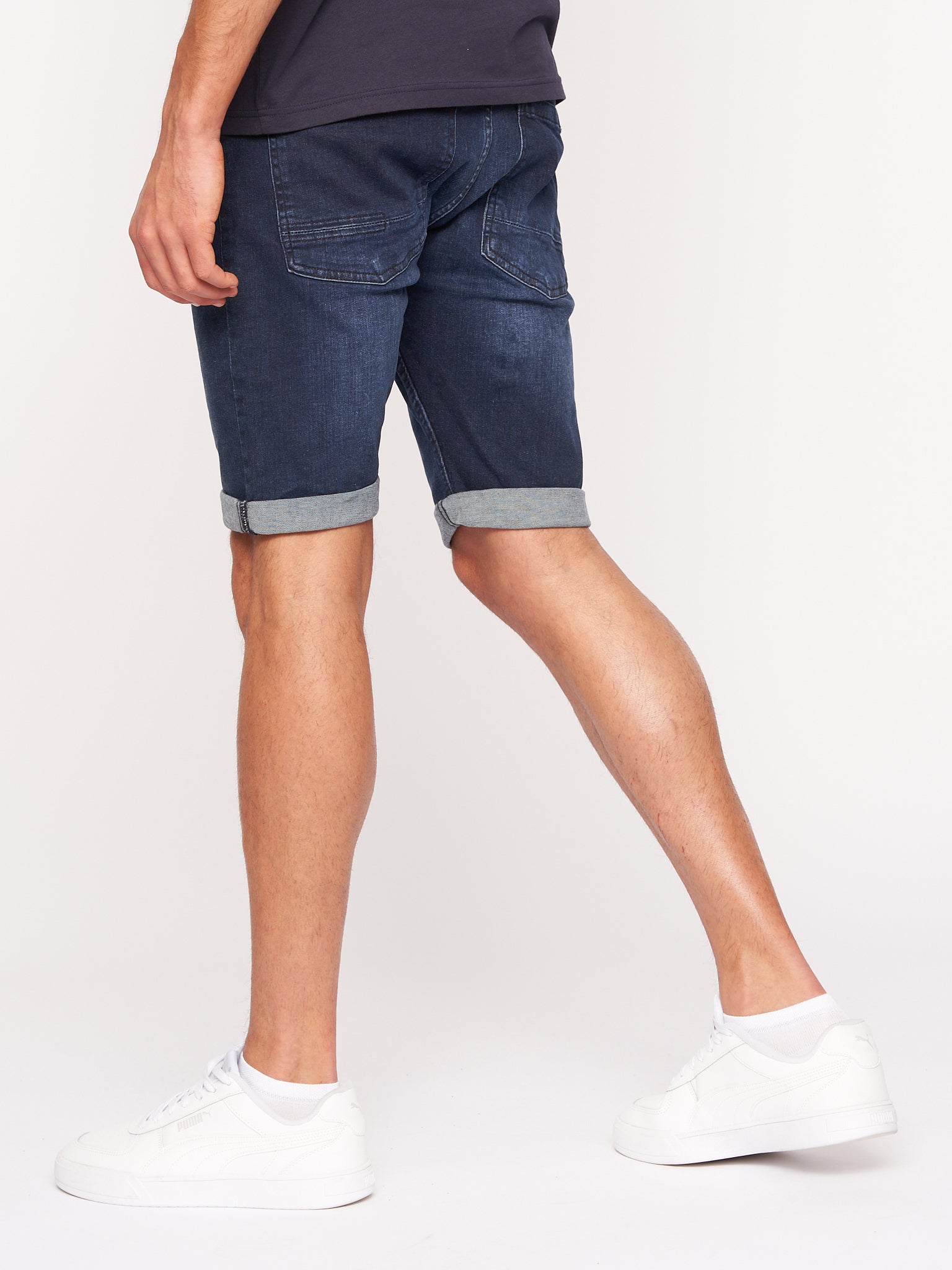 Crosshatch Mens Tadcaster Denim Shorts Dark Wash