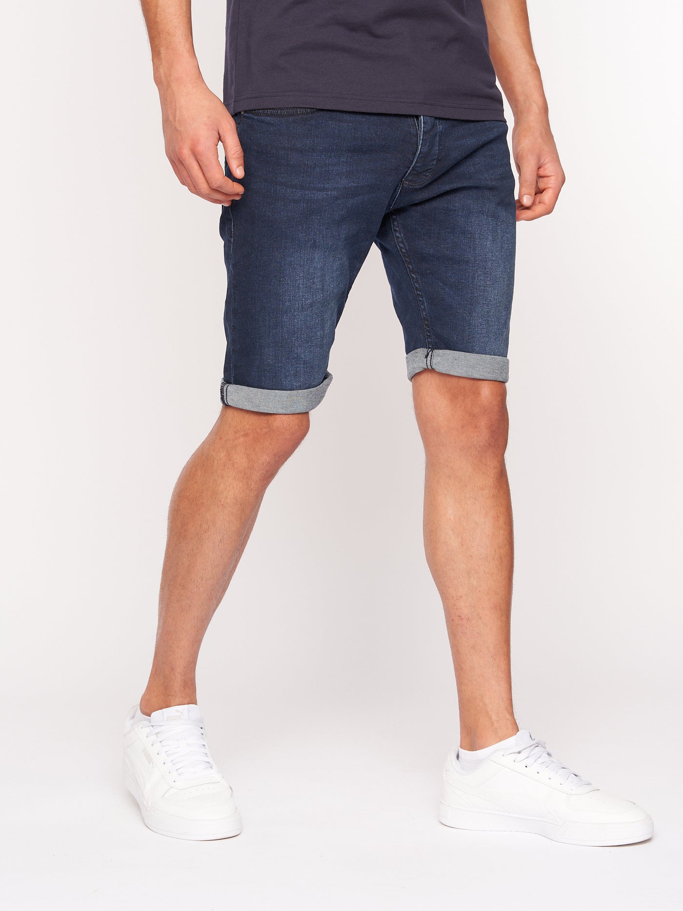 Crosshatch Mens Tadcaster Denim Shorts Dark Wash