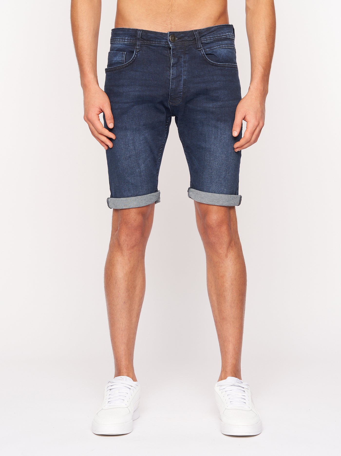 Crosshatch Mens Tadcaster Denim Shorts Dark Wash