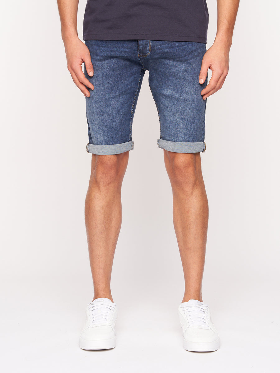 Crosshatch Mens Tadcaster Denim Shorts Mid Wash