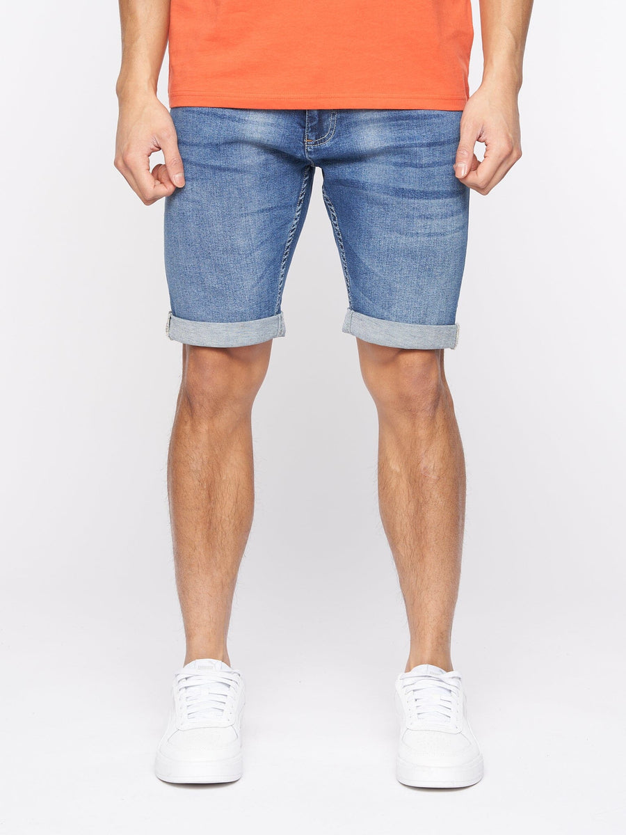 Tonwin Embossed Denim Shorts Mid Wash