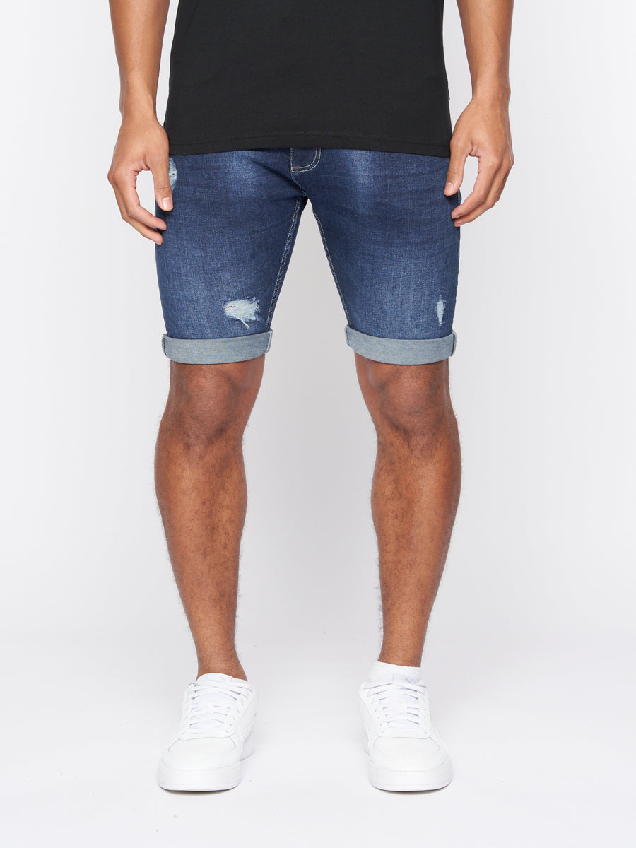 Riptrey Abraised Denim Shorts Dark Wash