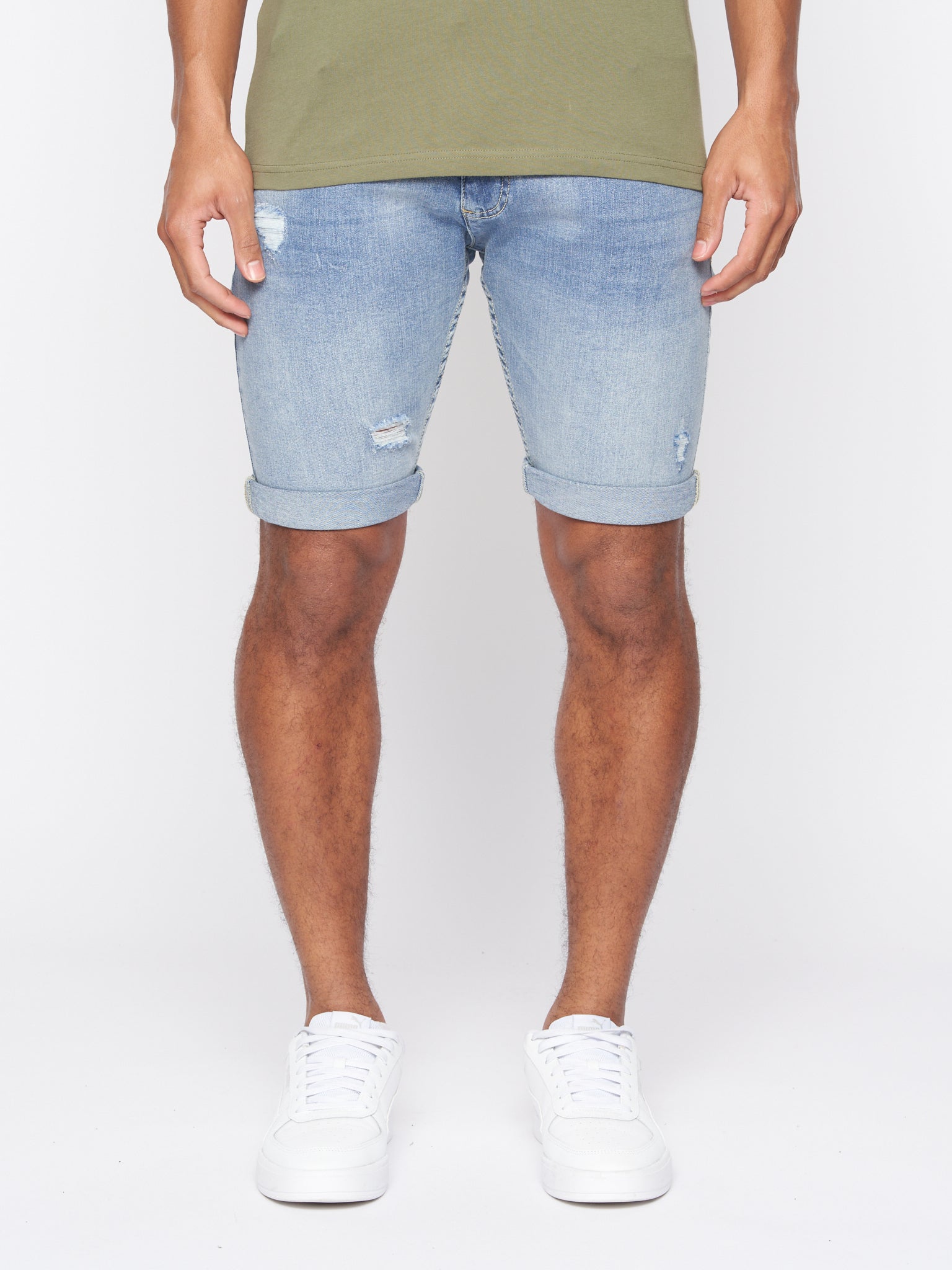 Riptrey Abraised Denim Shorts Light Wash