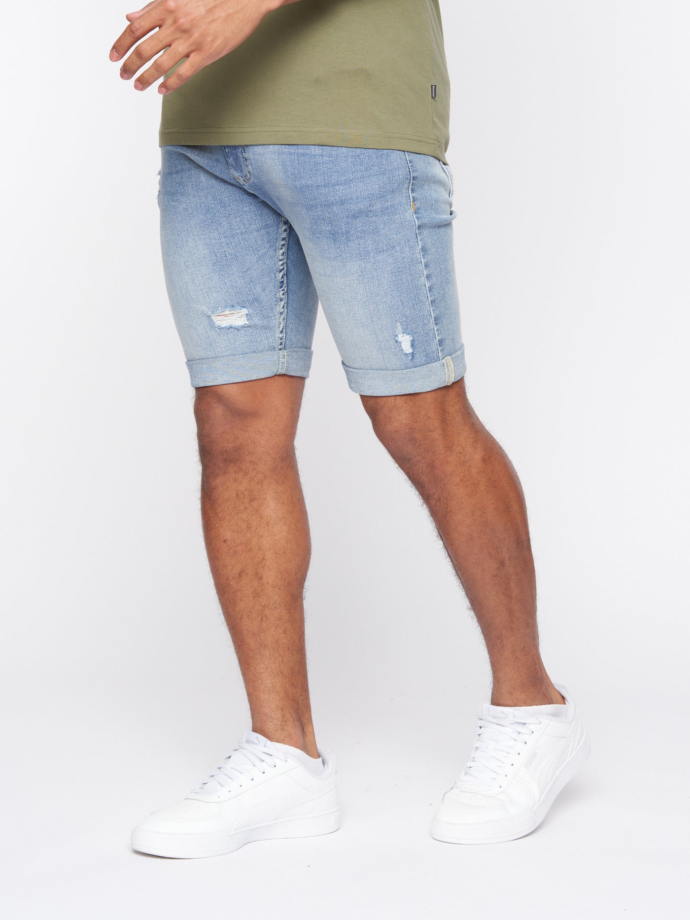 Riptrey Abraised Denim Shorts Light Wash