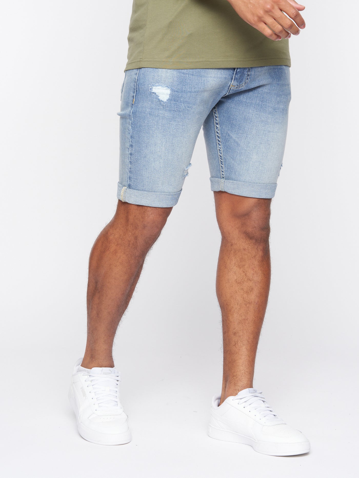 Riptrey Abraised Denim Shorts Light Wash