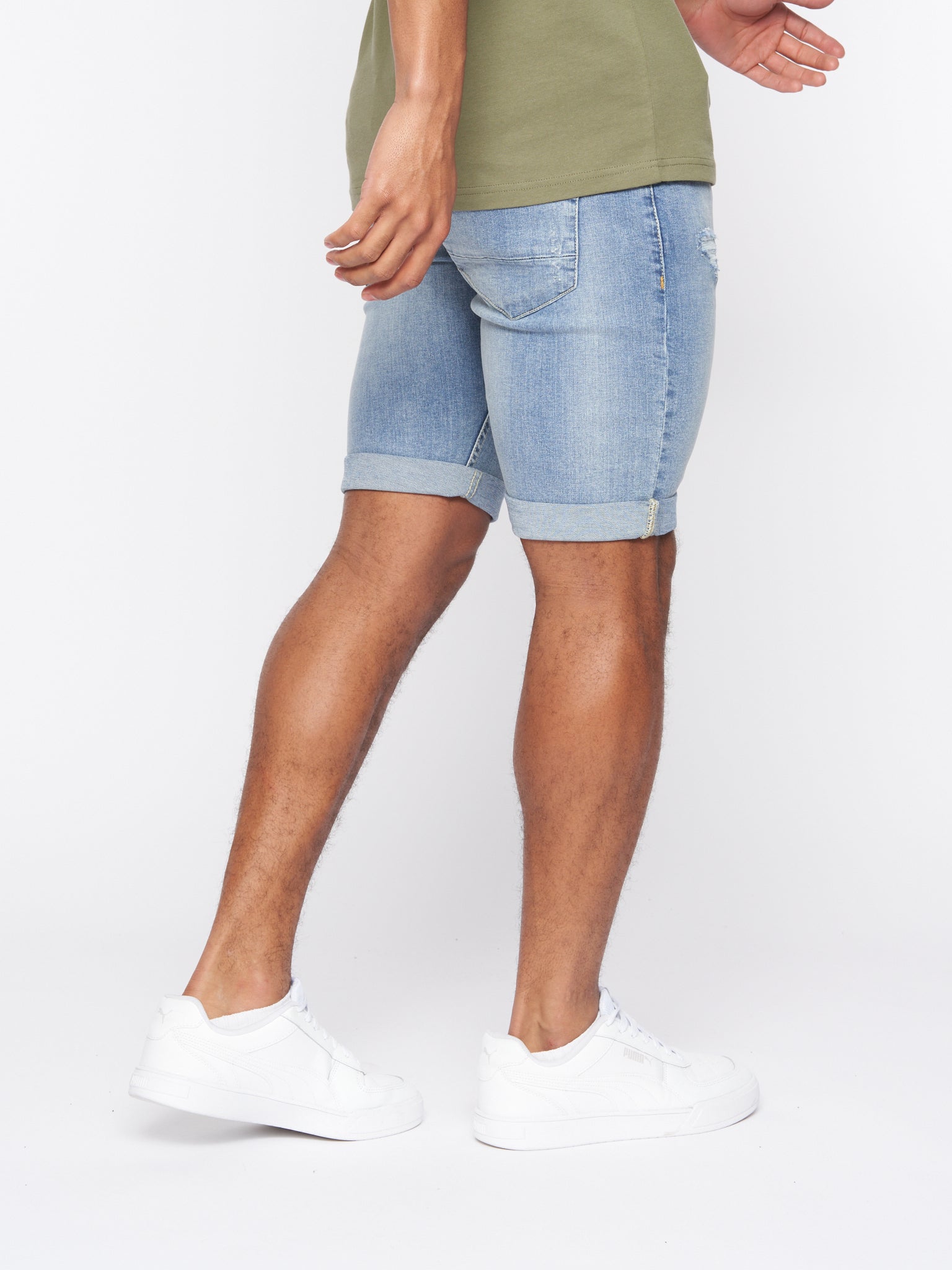 Riptrey Abraised Denim Shorts Light Wash