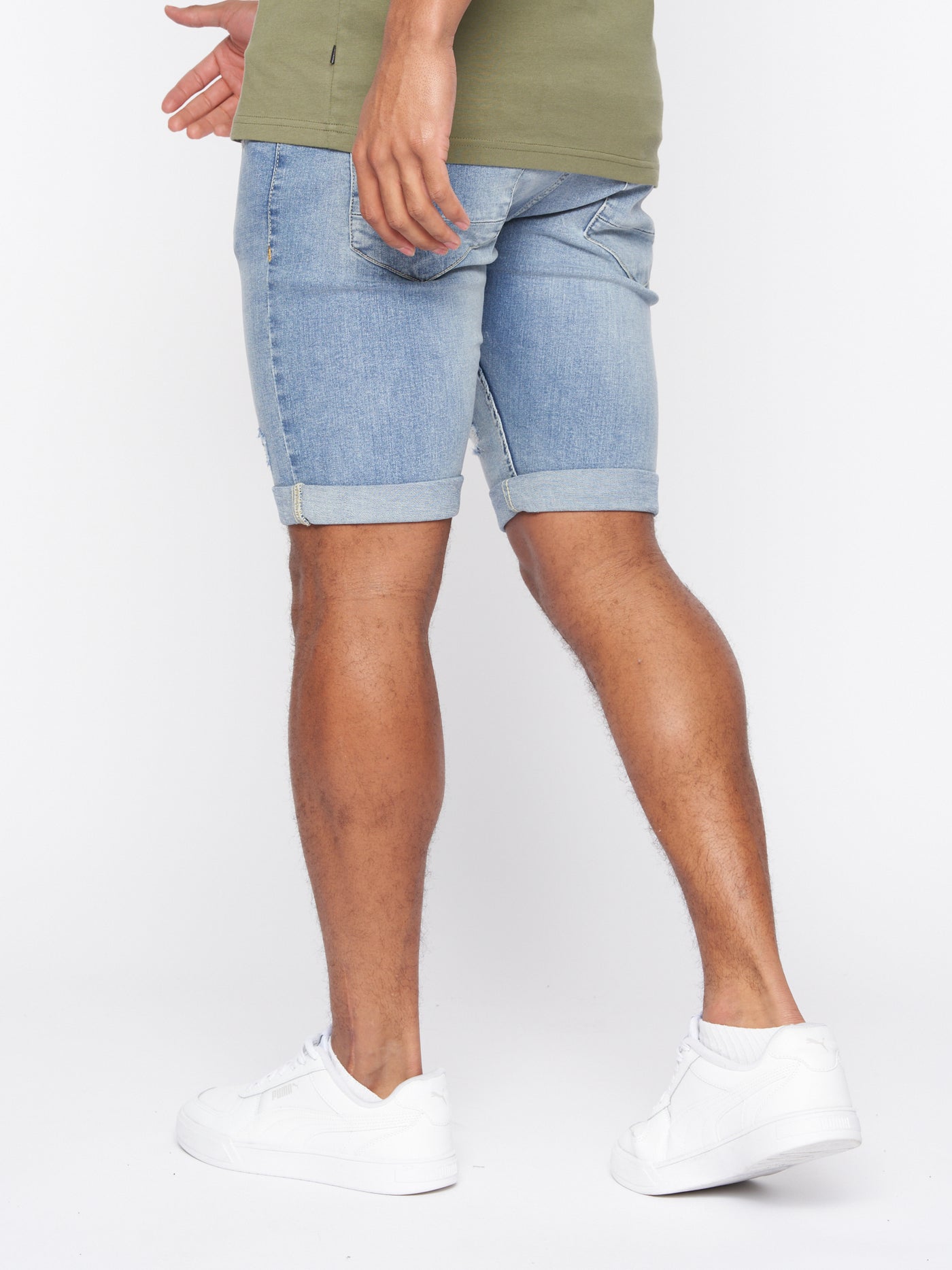 Riptrey Abraised Denim Shorts Light Wash