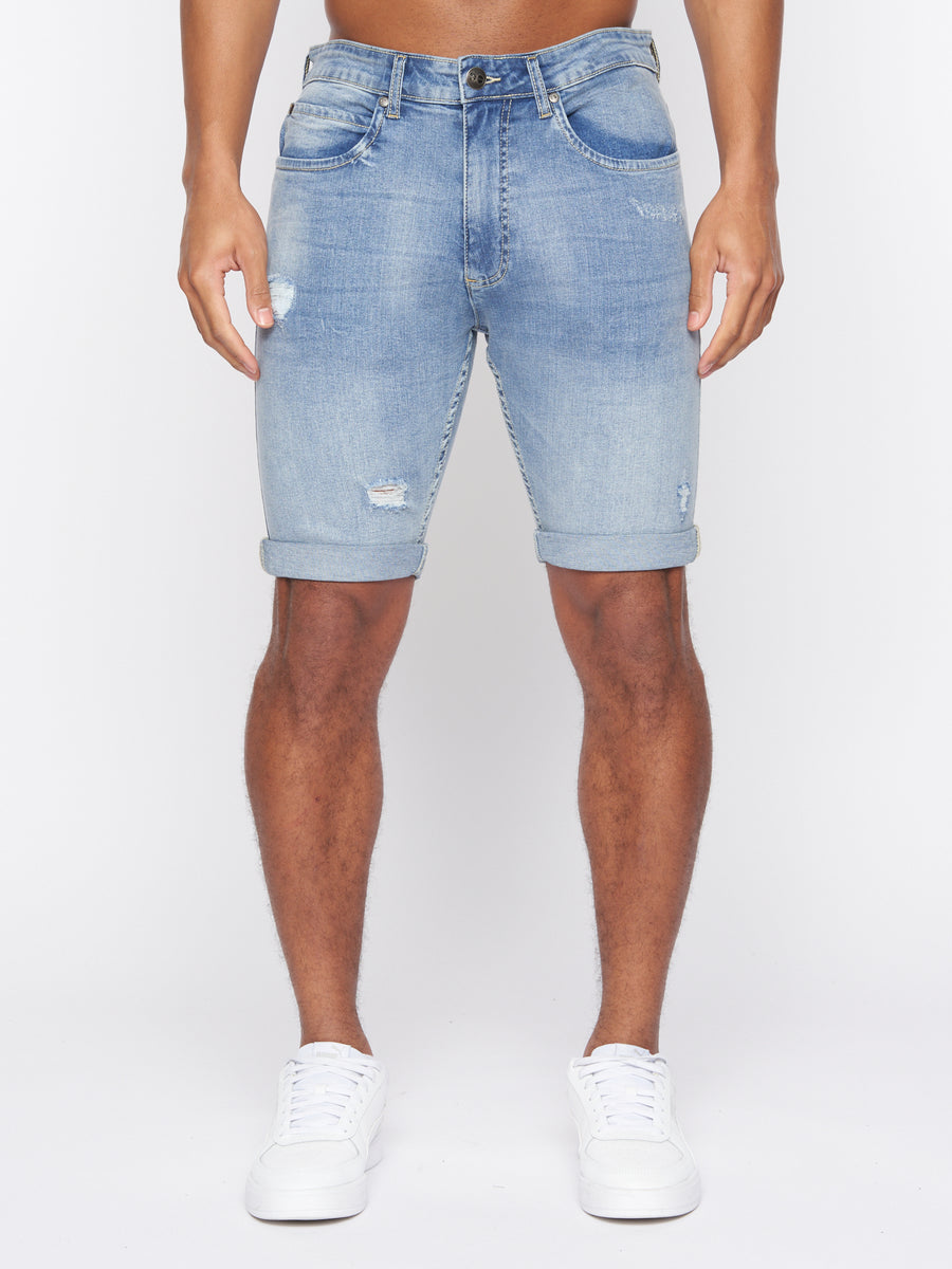 Riptrey Abraised Denim Shorts Light Wash